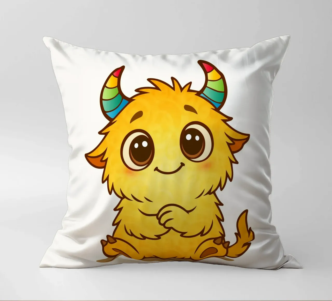 Simpatico mostro giallo con corna arcobaleno cuscino da namosh