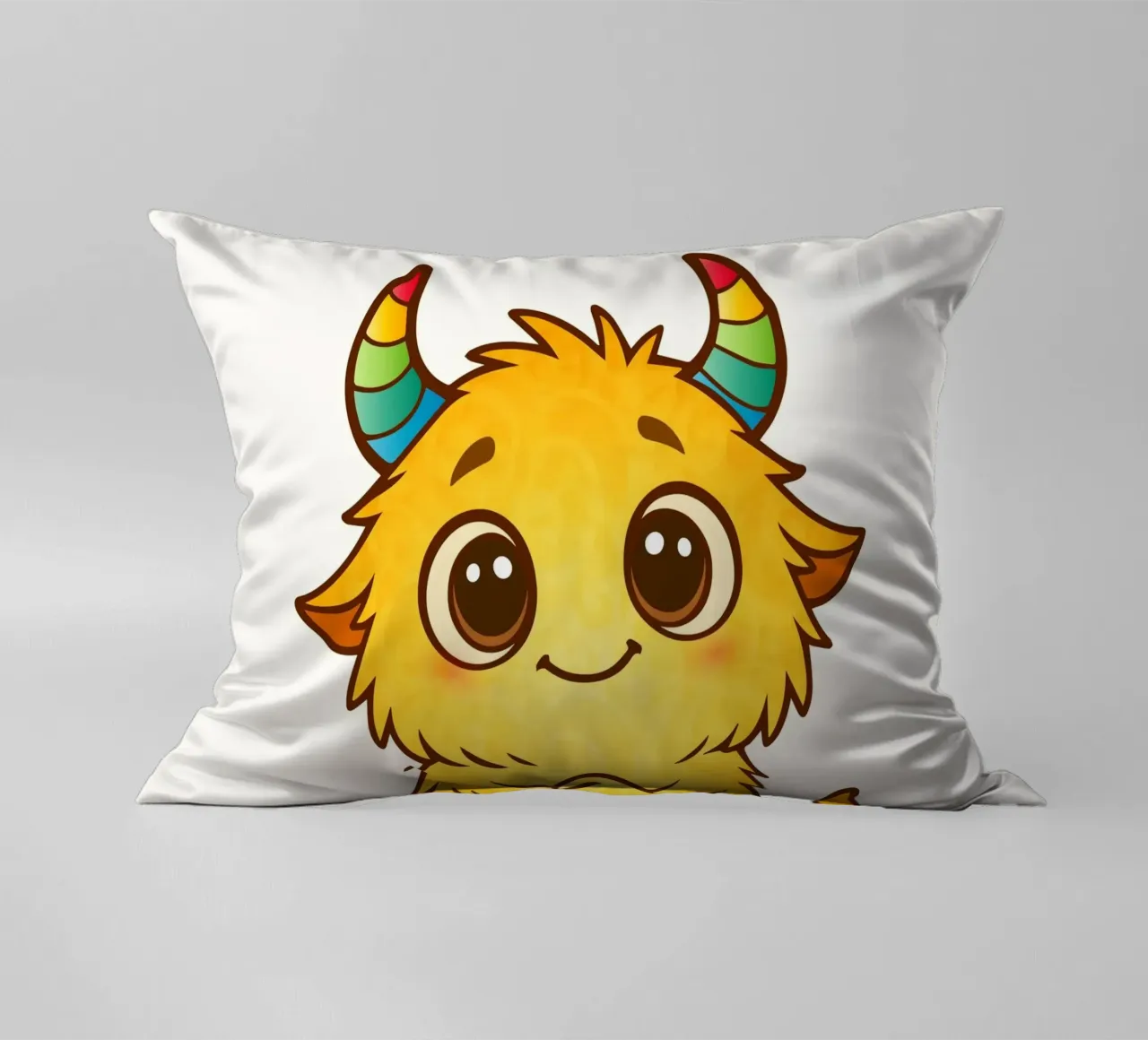 Simpatico mostro giallo con corna arcobaleno cuscino da namosh