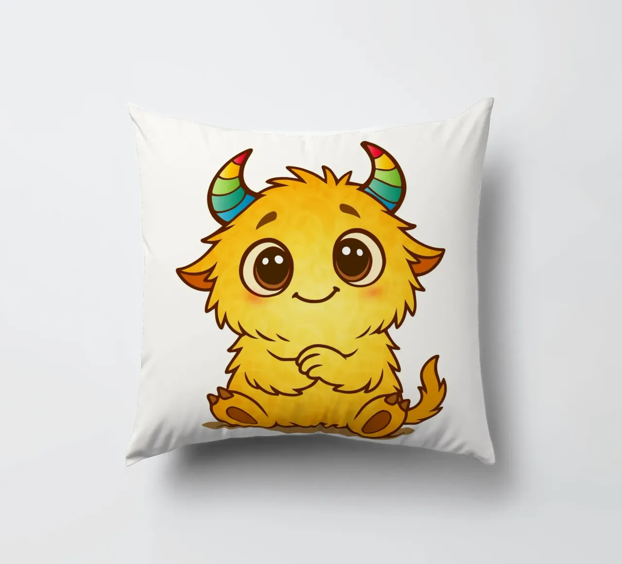 Simpatico mostro giallo con corna arcobaleno cuscino da namosh