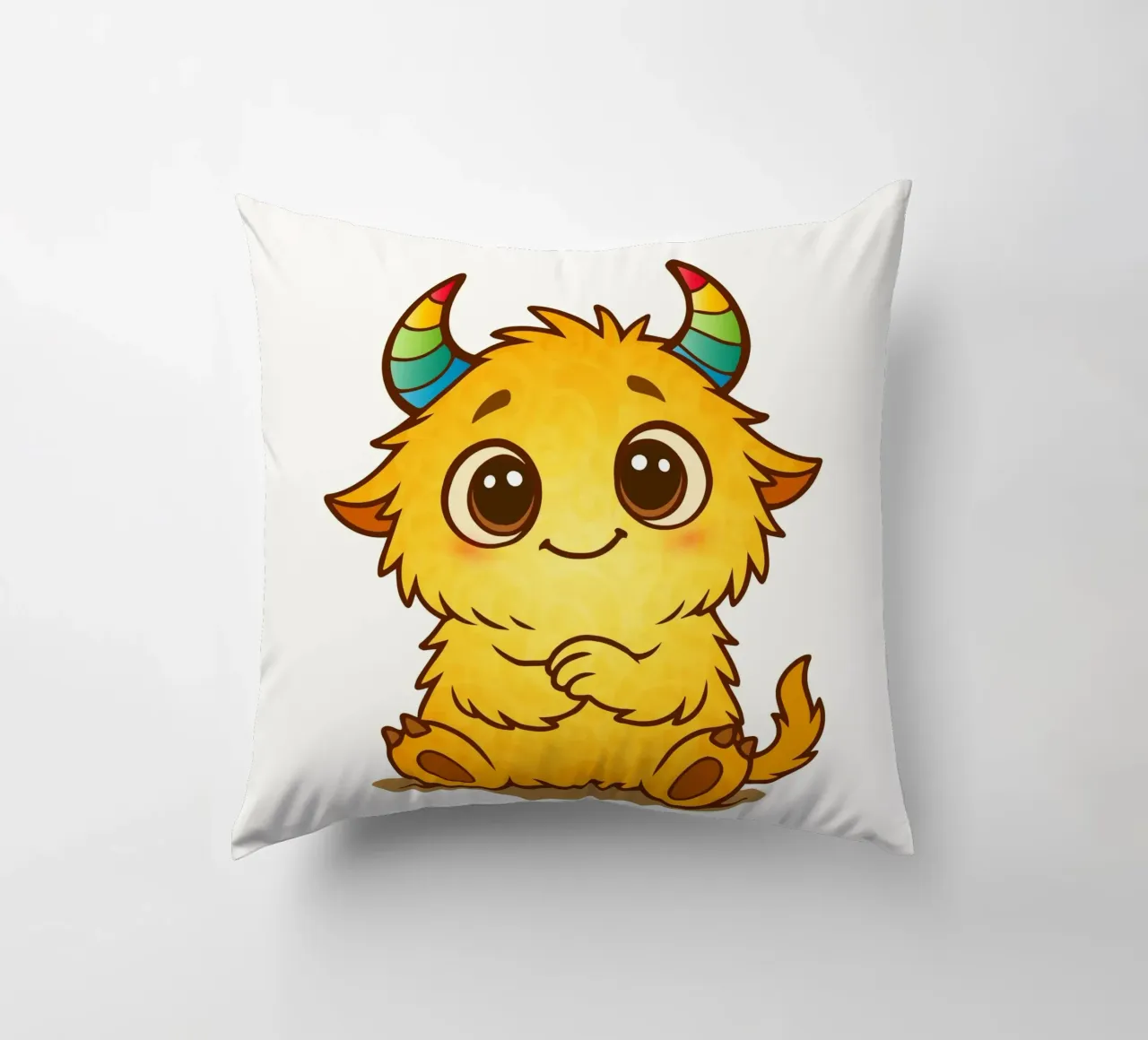 Simpatico mostro giallo con corna arcobaleno cuscino da namosh