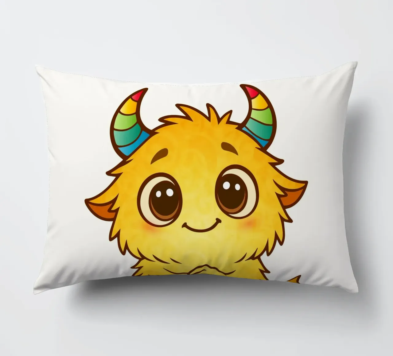 Simpatico mostro giallo con corna arcobaleno cuscino da namosh