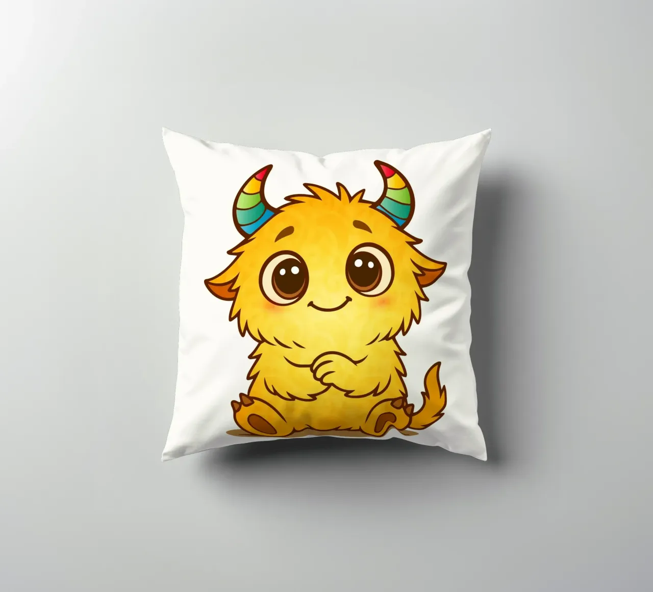 Simpatico mostro giallo con corna arcobaleno cuscino da namosh