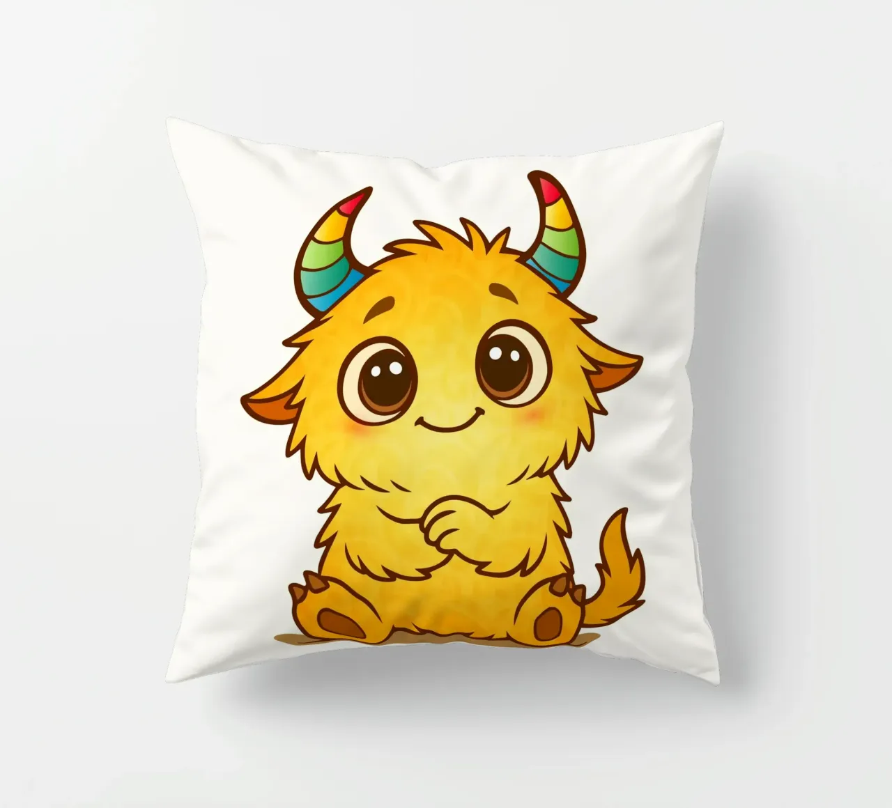Simpatico mostro giallo con corna arcobaleno cuscino da namosh