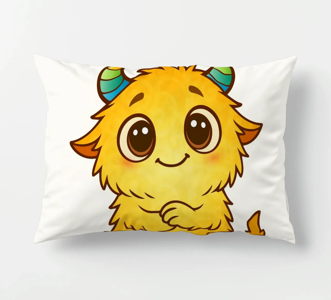 Simpatico mostro giallo con corna arcobaleno cuscino da namosh