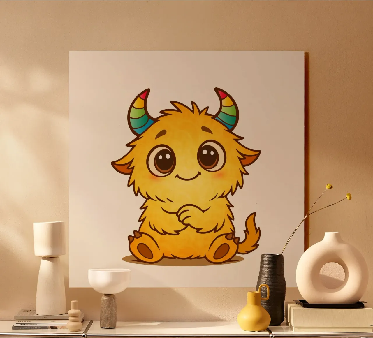 Simpatico mostro giallo con corna arcobaleno plexiglass da namosh