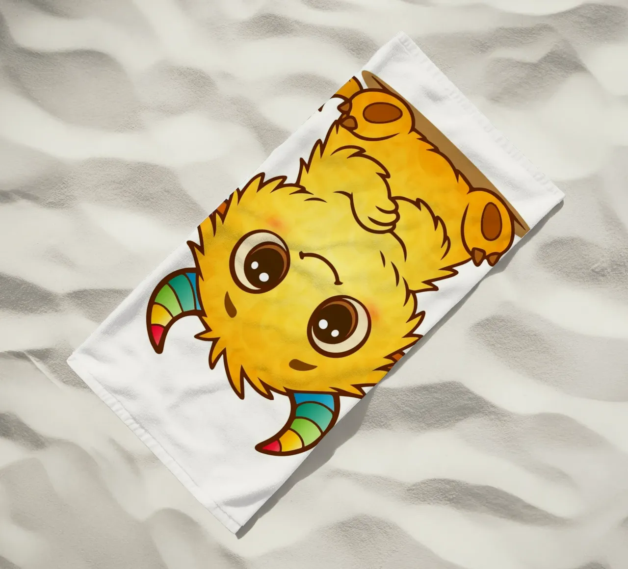 Simpatico mostro giallo con corna arcobaleno telo mare da namosh