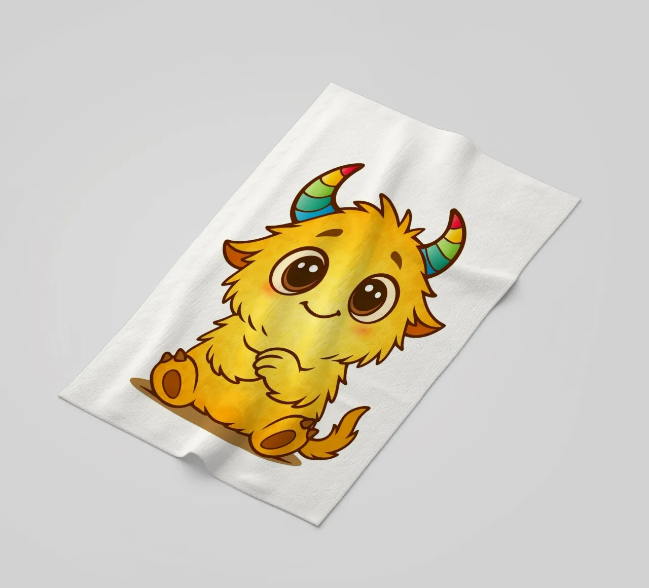 Simpatico mostro giallo con corna arcobaleno telo mare da namosh