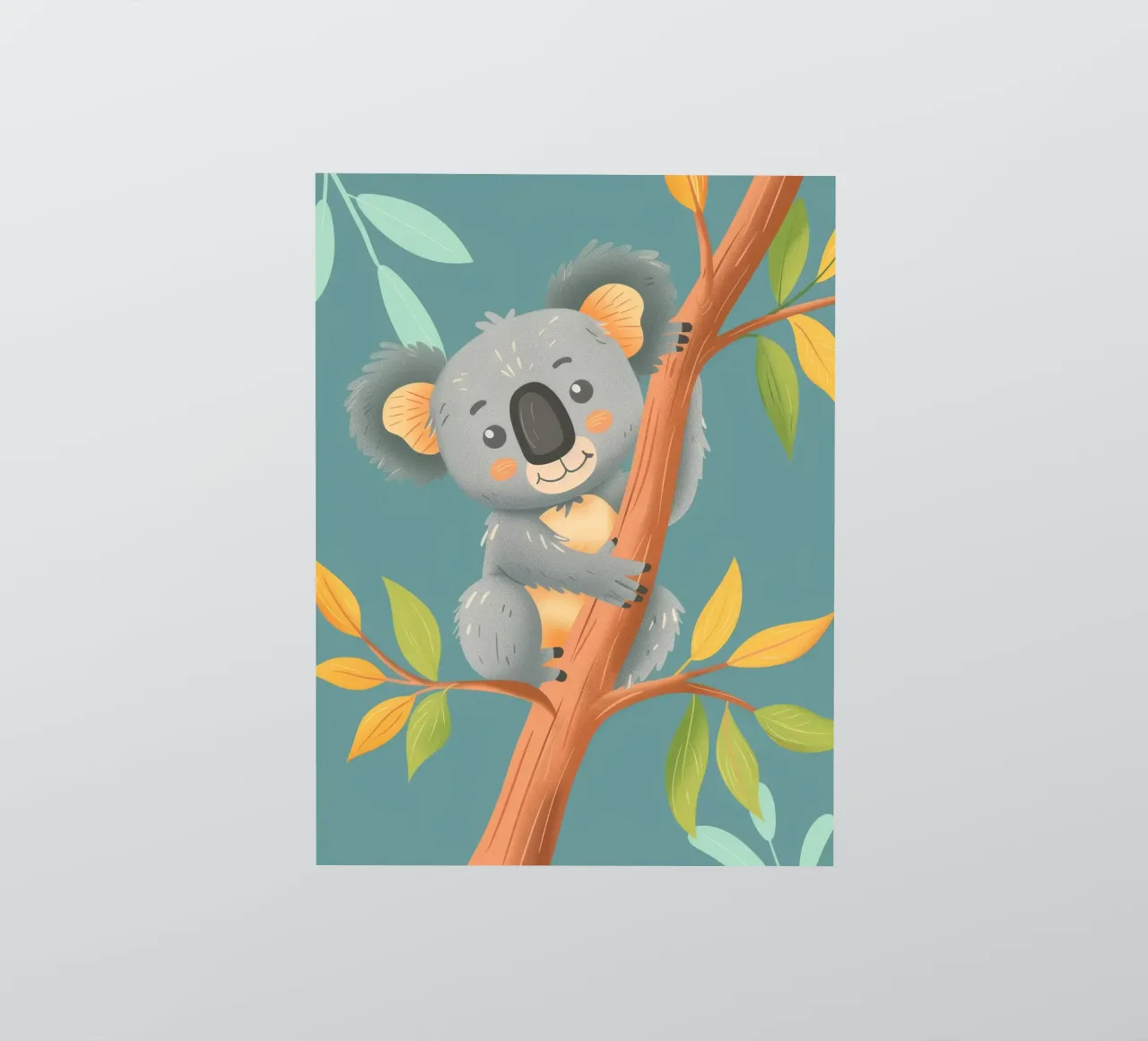 Cute koala resting on a branch surrounded by leafy greenery sticker by DesignDoodle