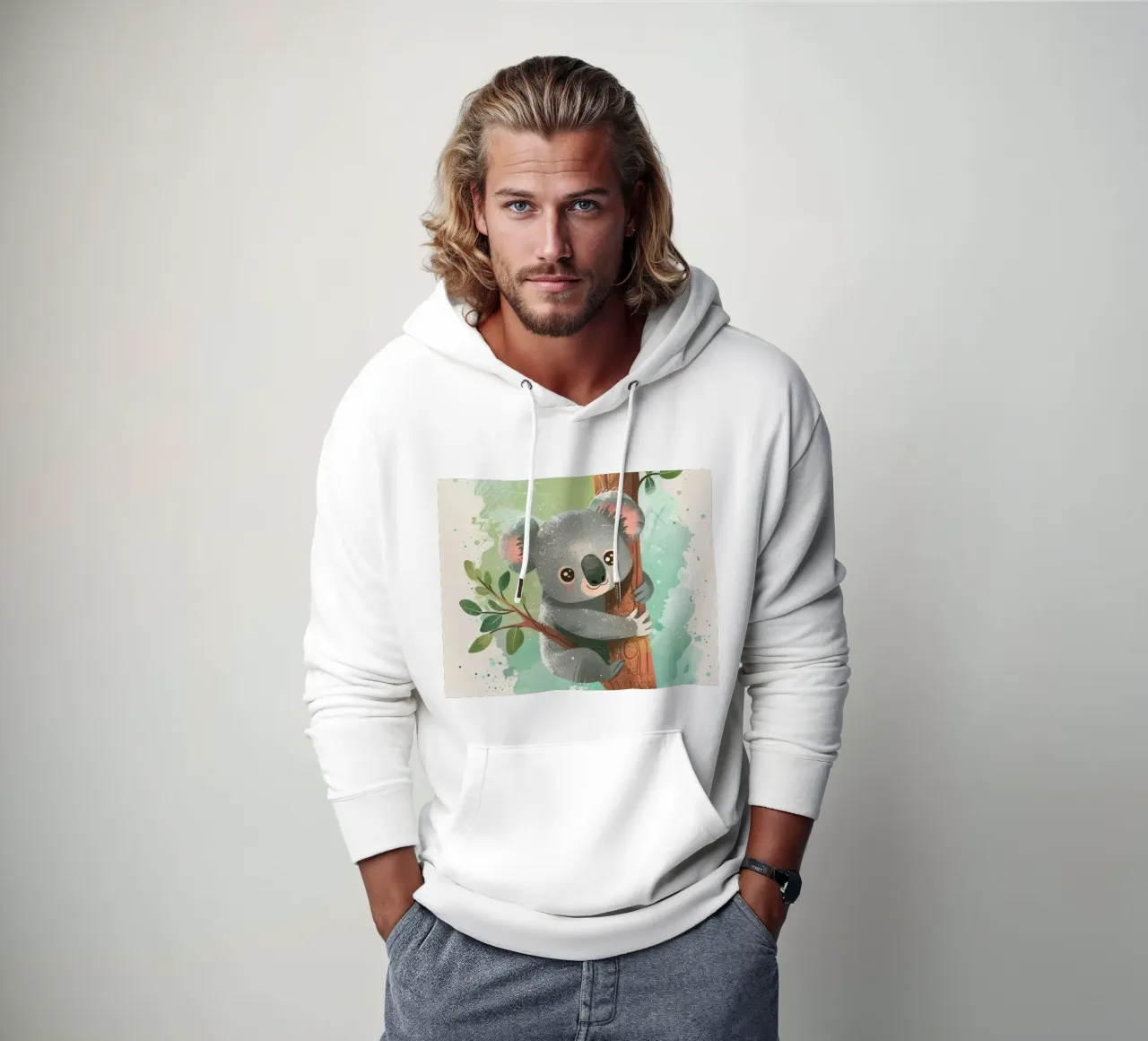 Mignon koala grimpant à un arbre dans une œuvre d'art fantaisiste sweat à capuche de DesignDoodle