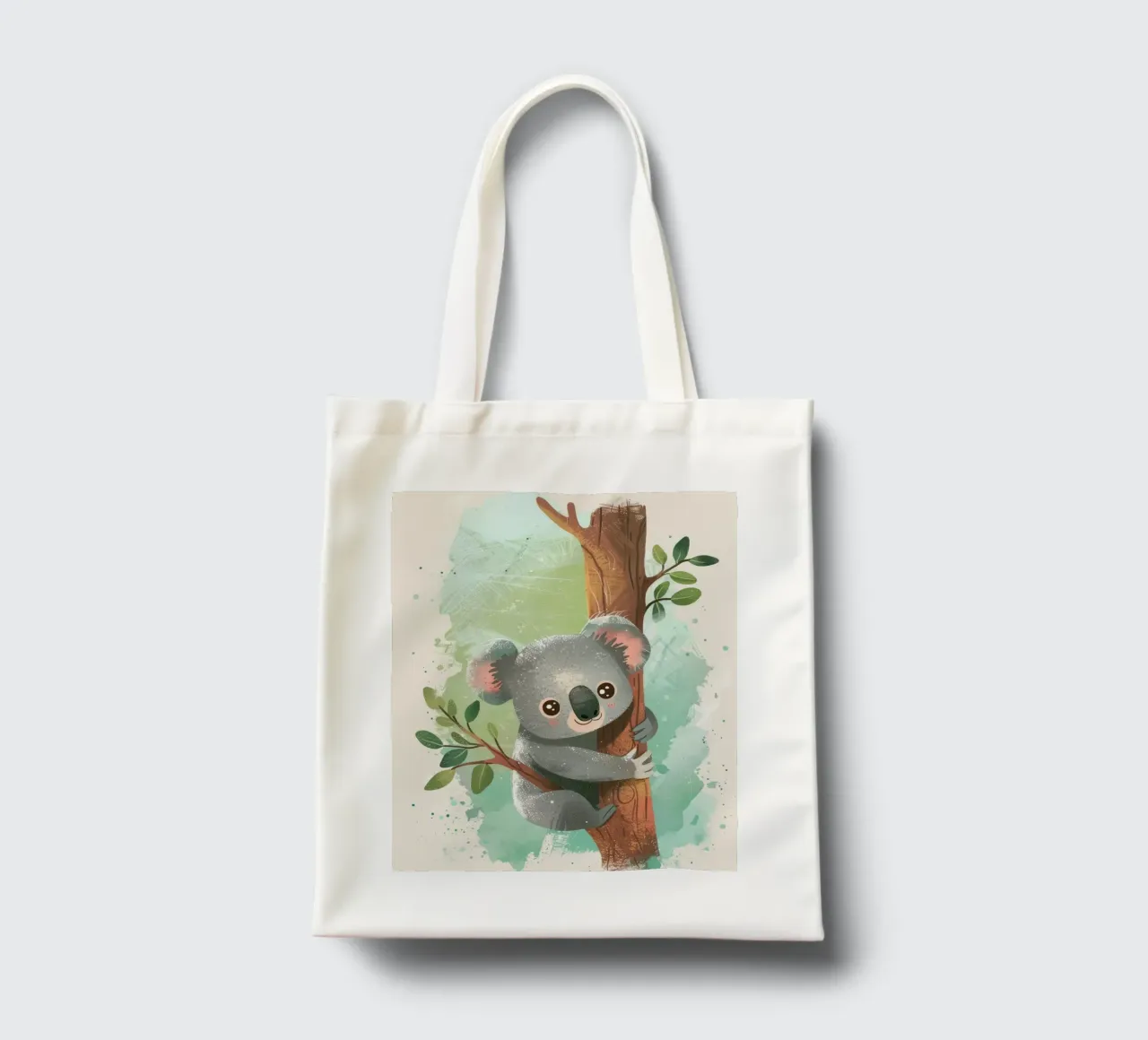 Schattige koala die in een boom klimt in een grillig kunstwerk jute draagtas van DesignDoodle