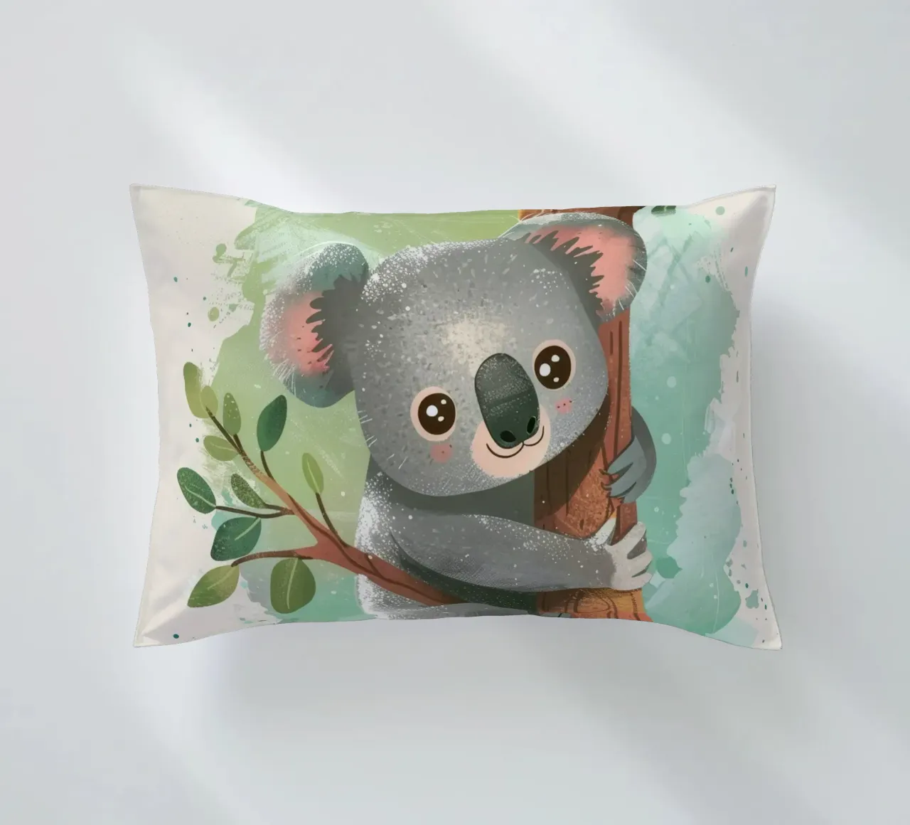 Simpatico koala che si arrampica su un albero in un'opera d'arte stravagante cuscino da DesignDoodle