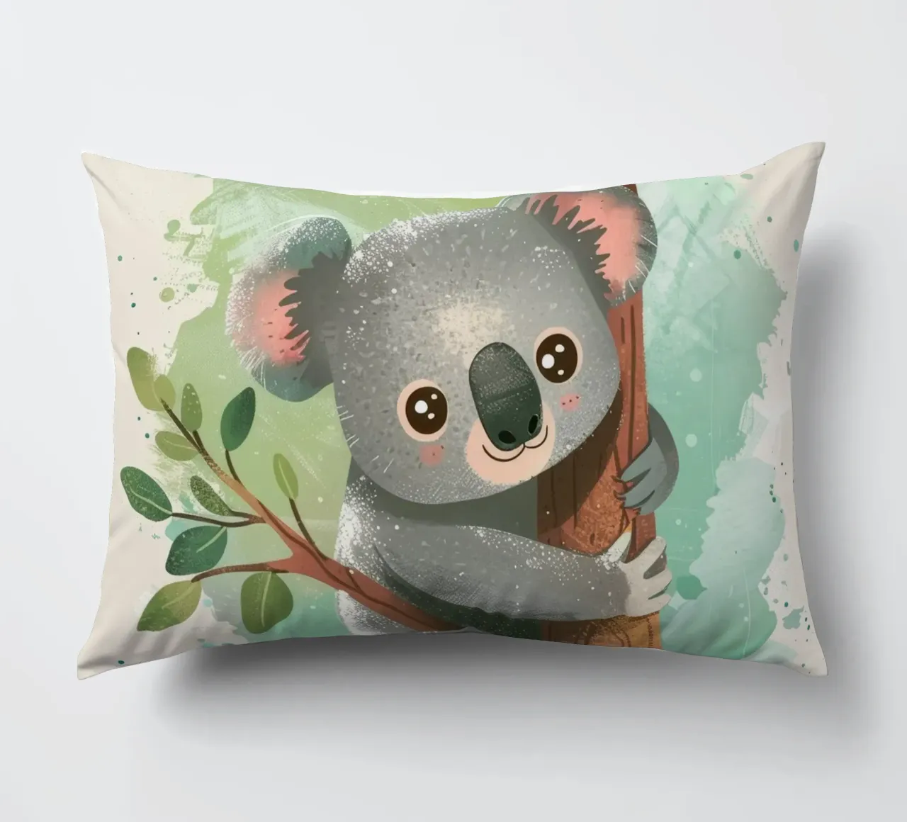 Simpatico koala che si arrampica su un albero in un'opera d'arte stravagante cuscino da DesignDoodle