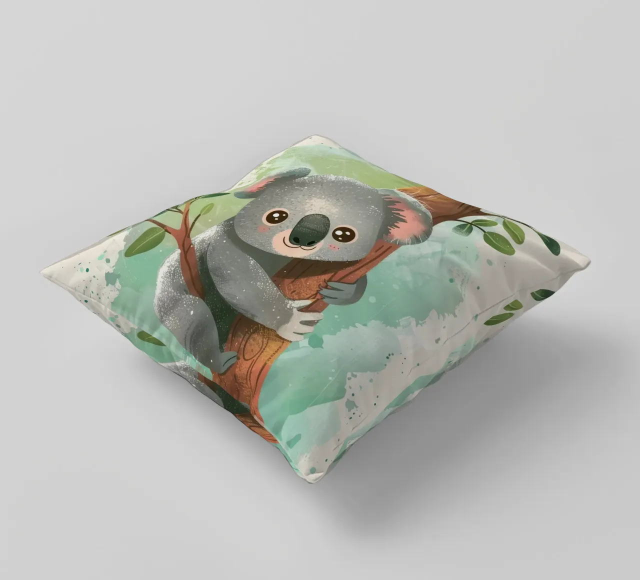 Simpatico koala che si arrampica su un albero in un'opera d'arte stravagante cuscino da DesignDoodle