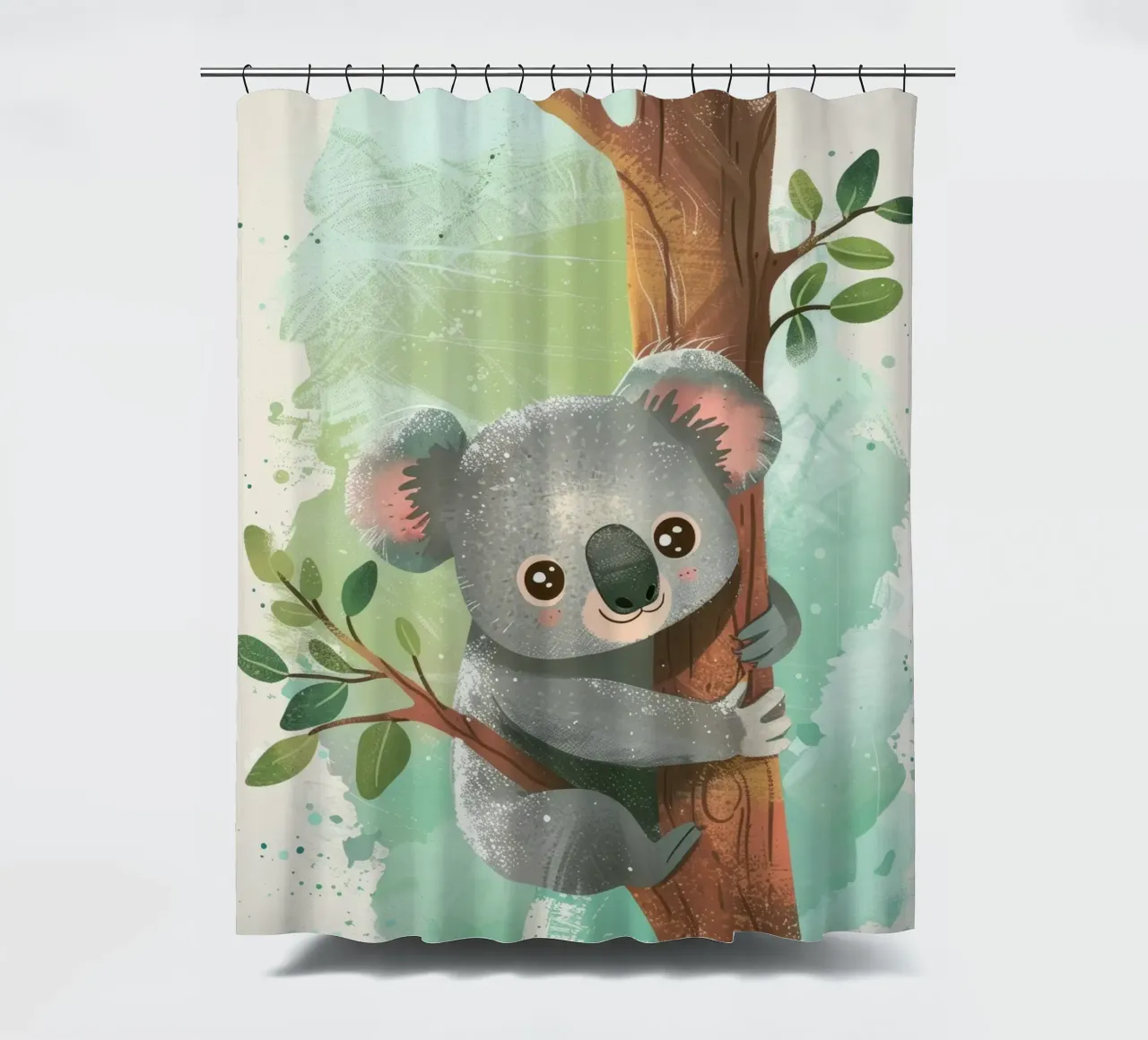 Mignon koala grimpant à un arbre dans une œuvre d'art fantaisiste rideau de douche de DesignDoodle