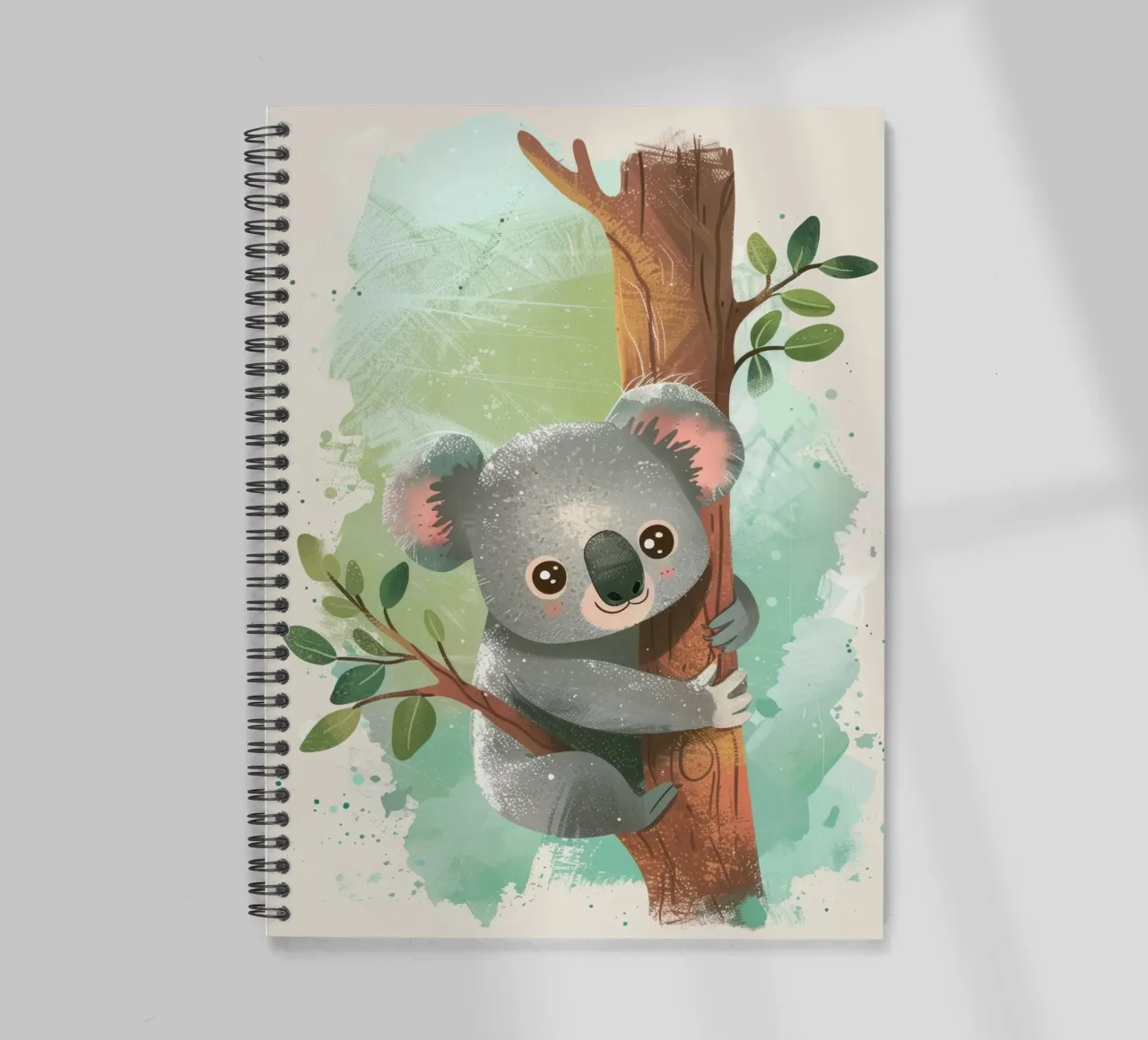 Mignon koala grimpant à un arbre dans une œuvre d'art fantaisiste carnet à spirale de DesignDoodle