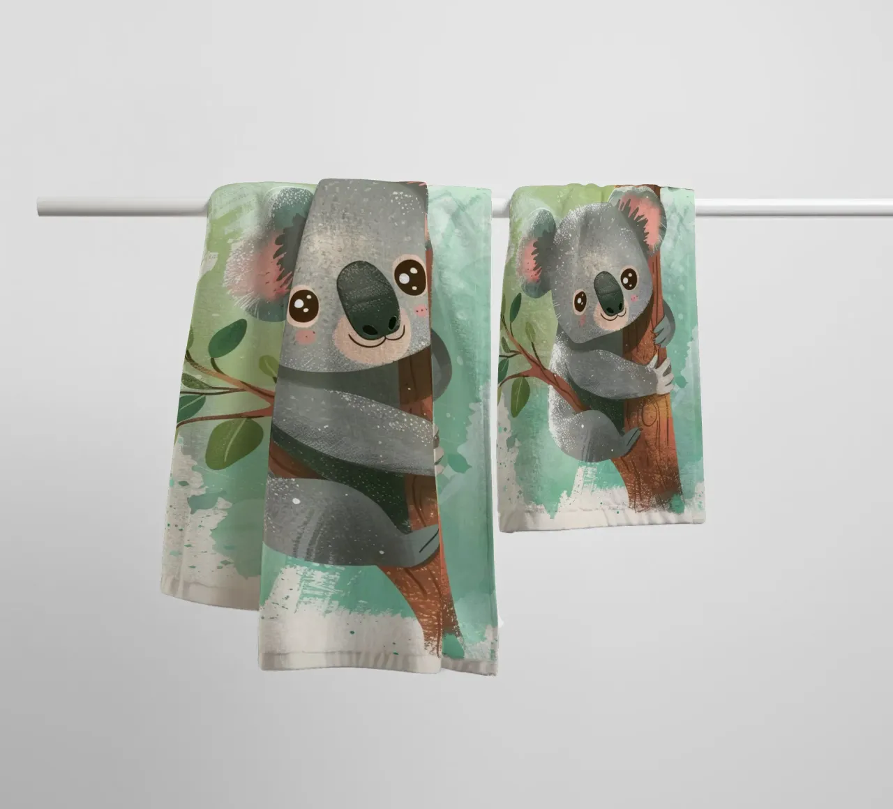 Mignon koala grimpant à un arbre dans une œuvre d'art fantaisiste serviette de bain de DesignDoodle