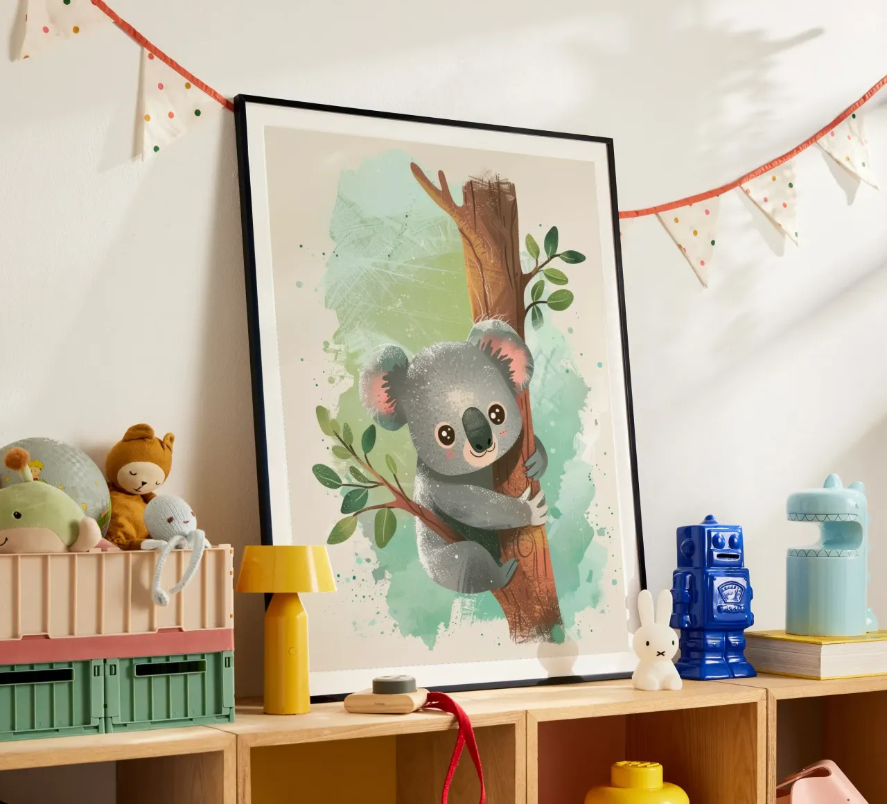 Mignon koala grimpant à un arbre dans une œuvre d'art fantaisiste hahnemühle de DesignDoodle