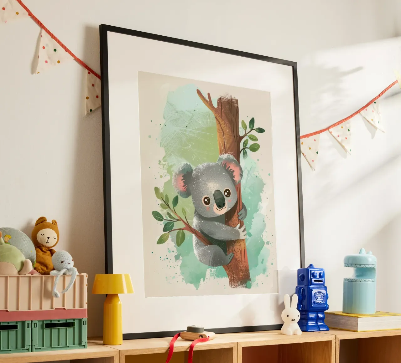 Mignon koala grimpant à un arbre dans une œuvre d'art fantaisiste hahnemühle de DesignDoodle