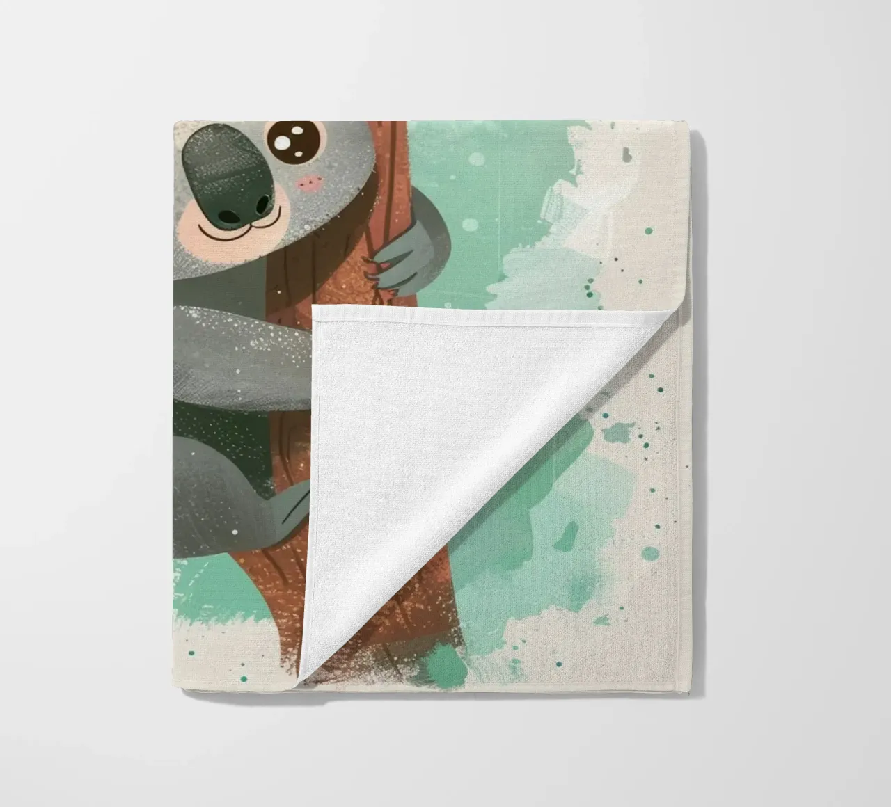 Mignon koala grimpant à un arbre dans une œuvre d'art fantaisiste serviette de plage de DesignDoodle