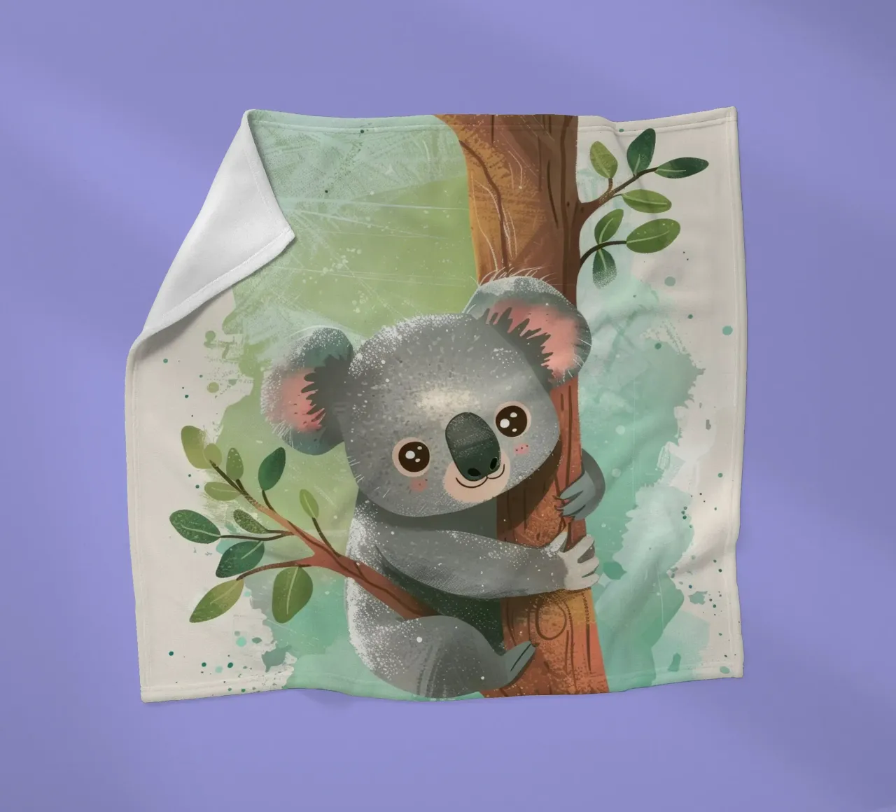 Mignon koala grimpant à un arbre dans une œuvre d'art fantaisiste plaid polaire de DesignDoodle