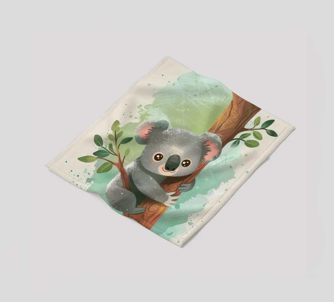 Mignon koala grimpant à un arbre dans une œuvre d'art fantaisiste plaid polaire de DesignDoodle