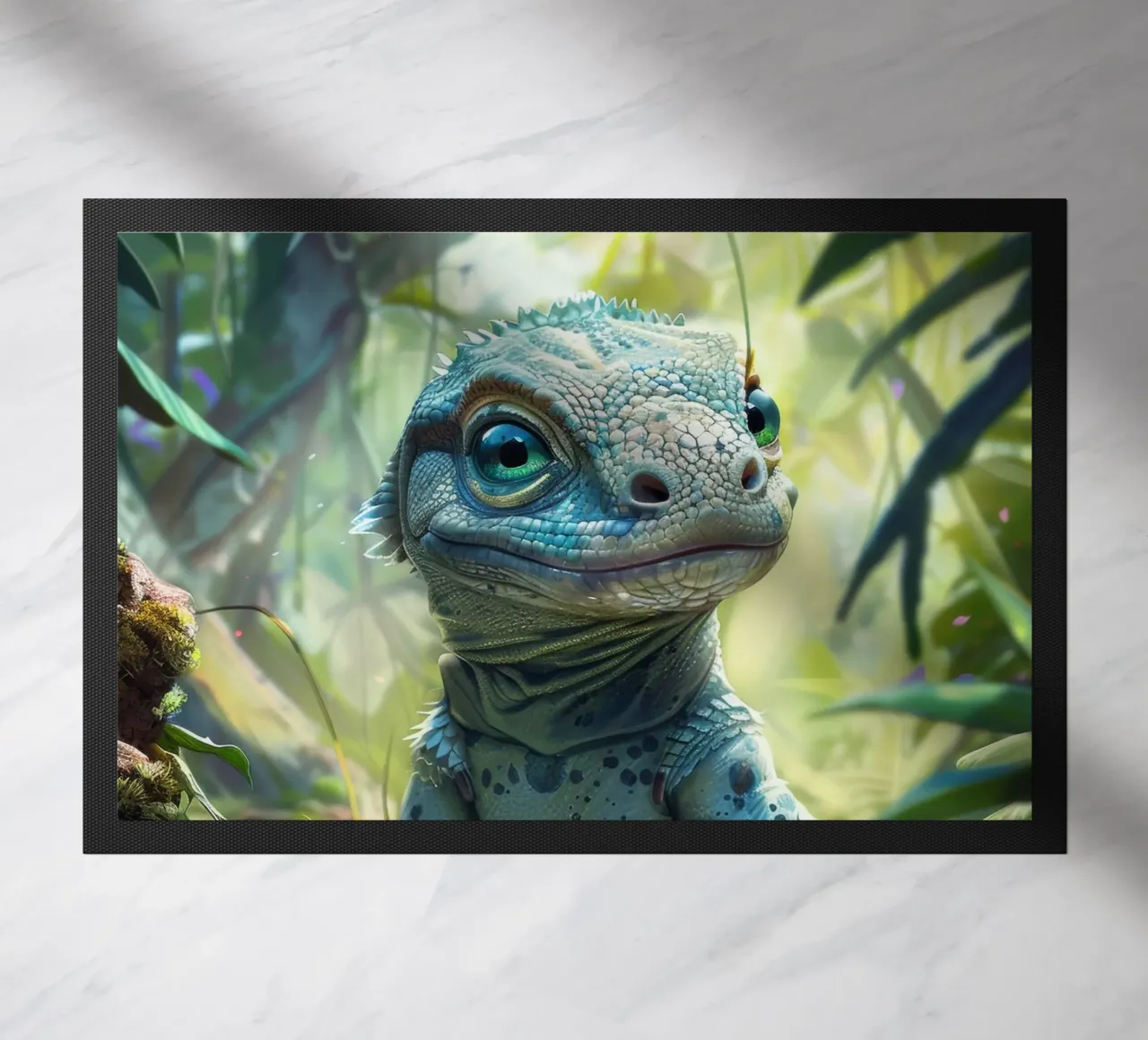 Komodo se reposant dans la verdure d'une forêt tropicale. paillasson de DesignDoodle