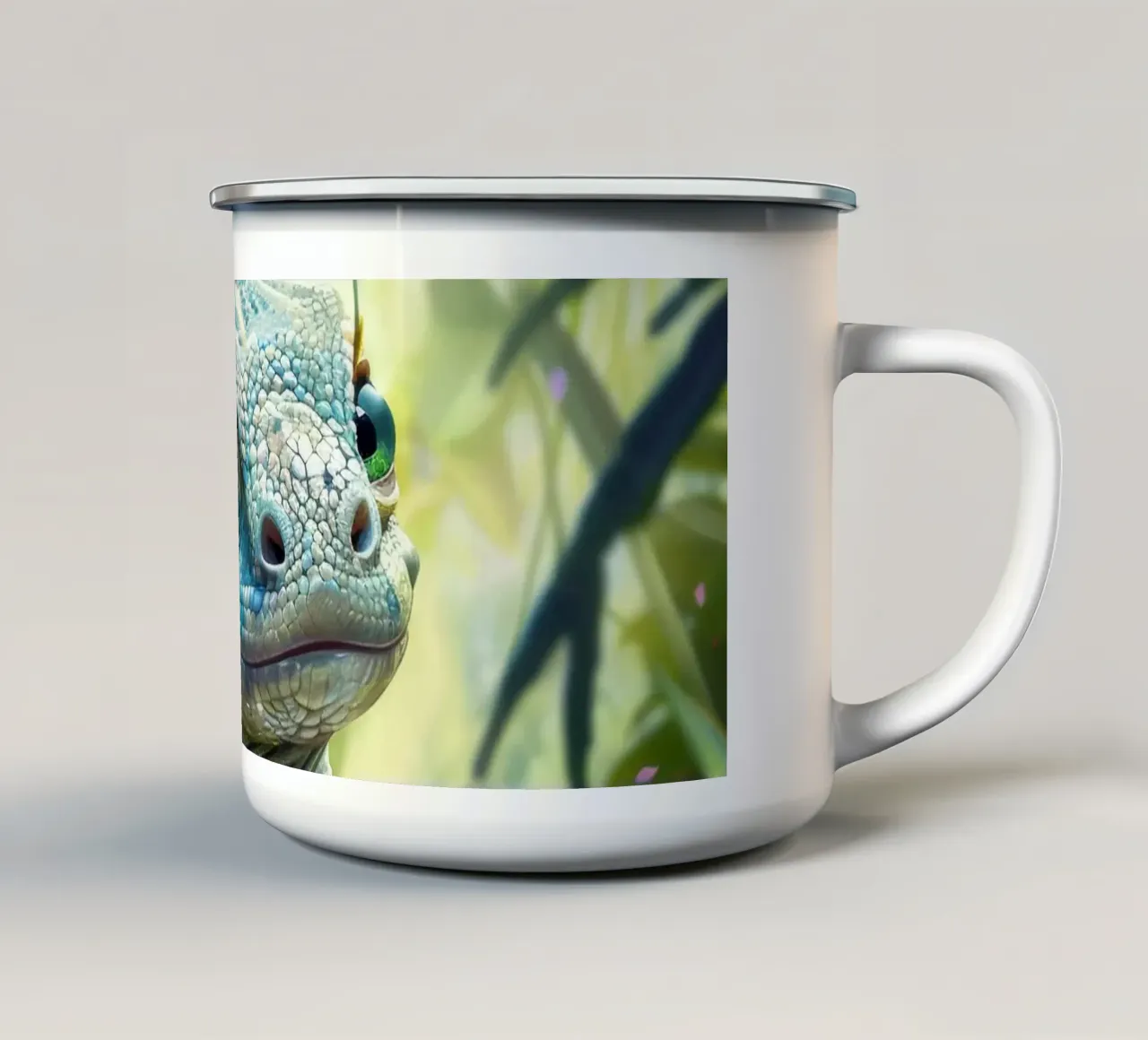 Komodo rust uit tussen weelderig groen in een tropisch regenwoud emaille mok van DesignDoodle