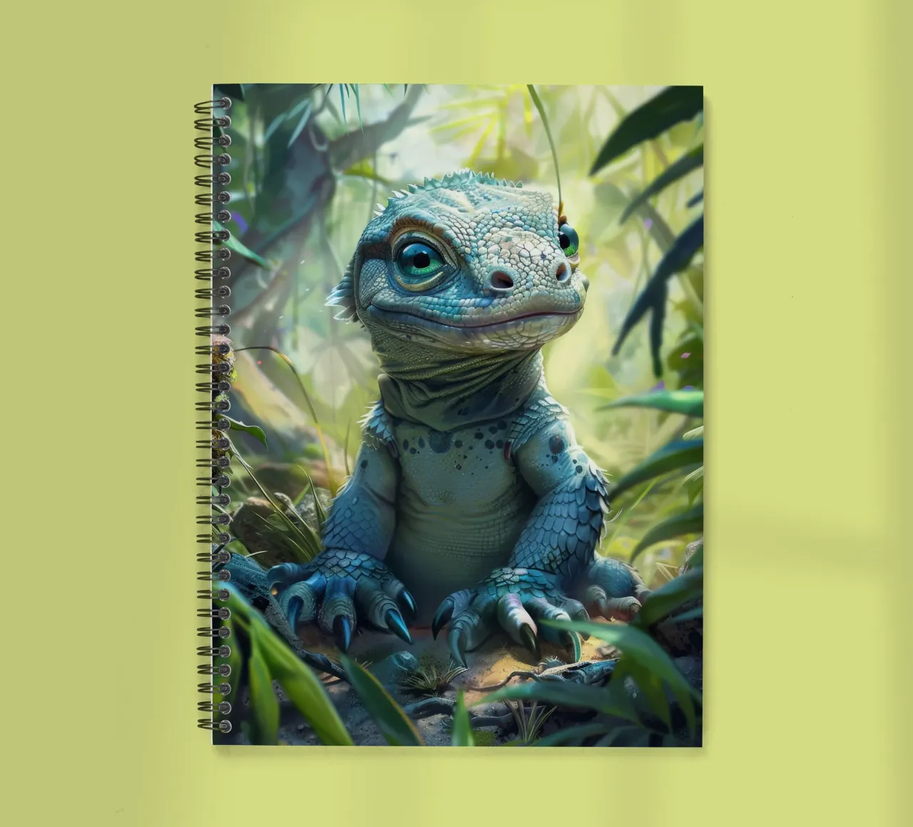 Komodo resting among lush greenery in a tropical rainforest spiral notebook by DesignDoodle