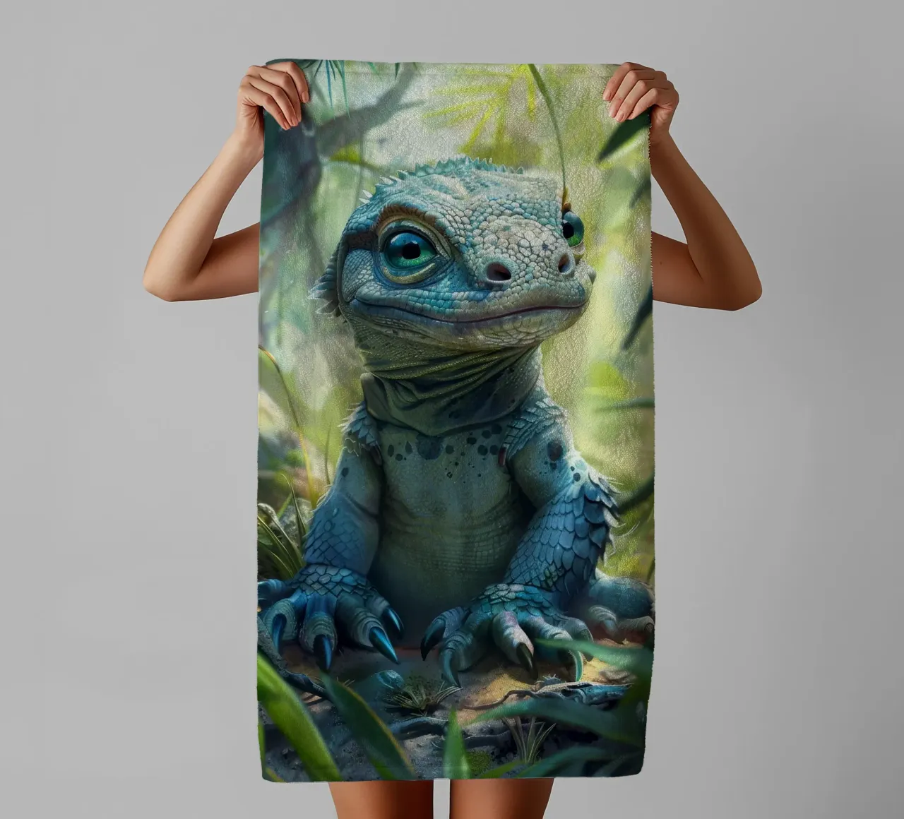 Komodo inmitten von üppigem Grün in einem tropischen Regenwald Handtuch von DesignDoodle