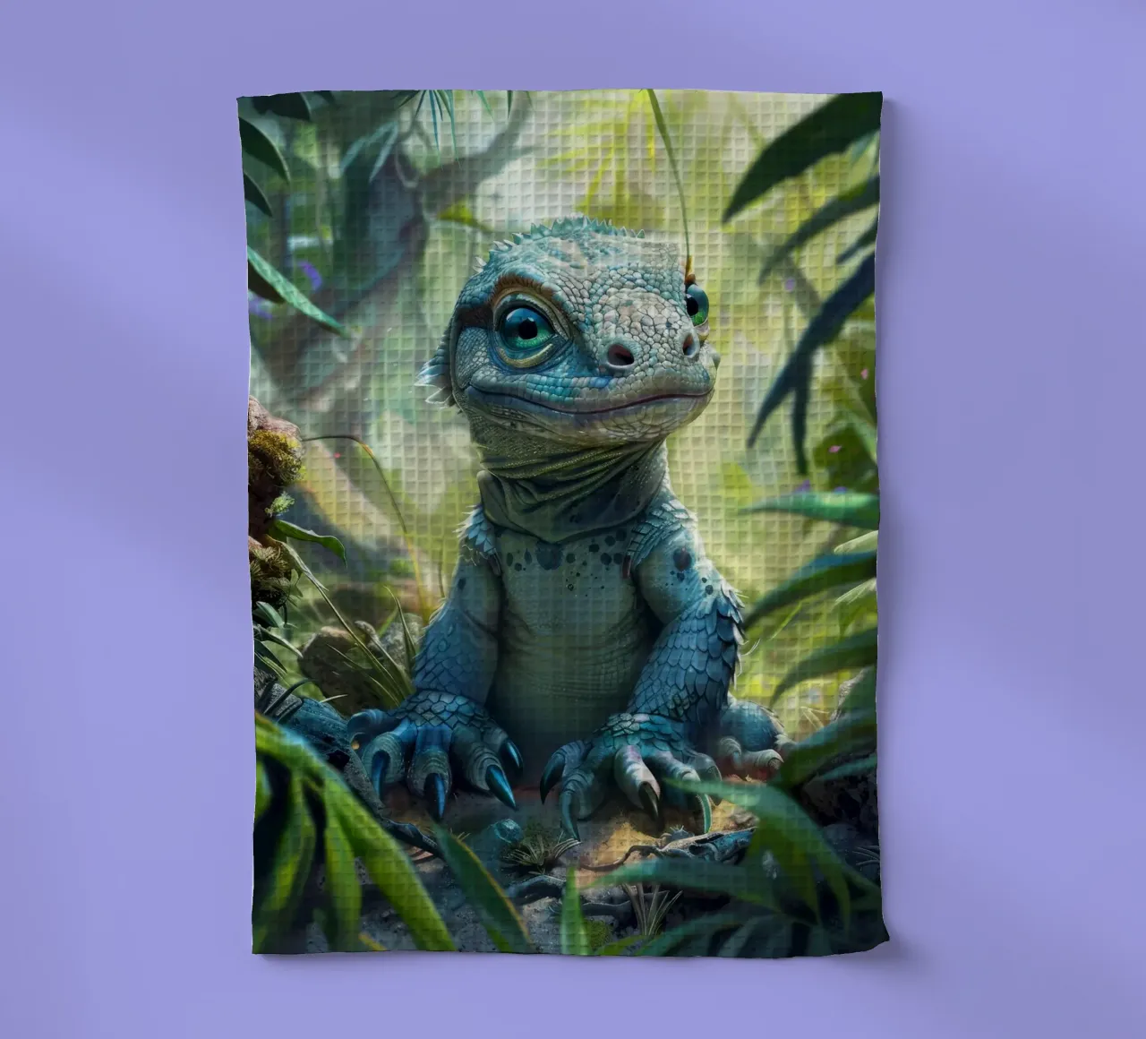 Komodo se reposant dans la verdure d'une forêt tropicale. torchon de DesignDoodle