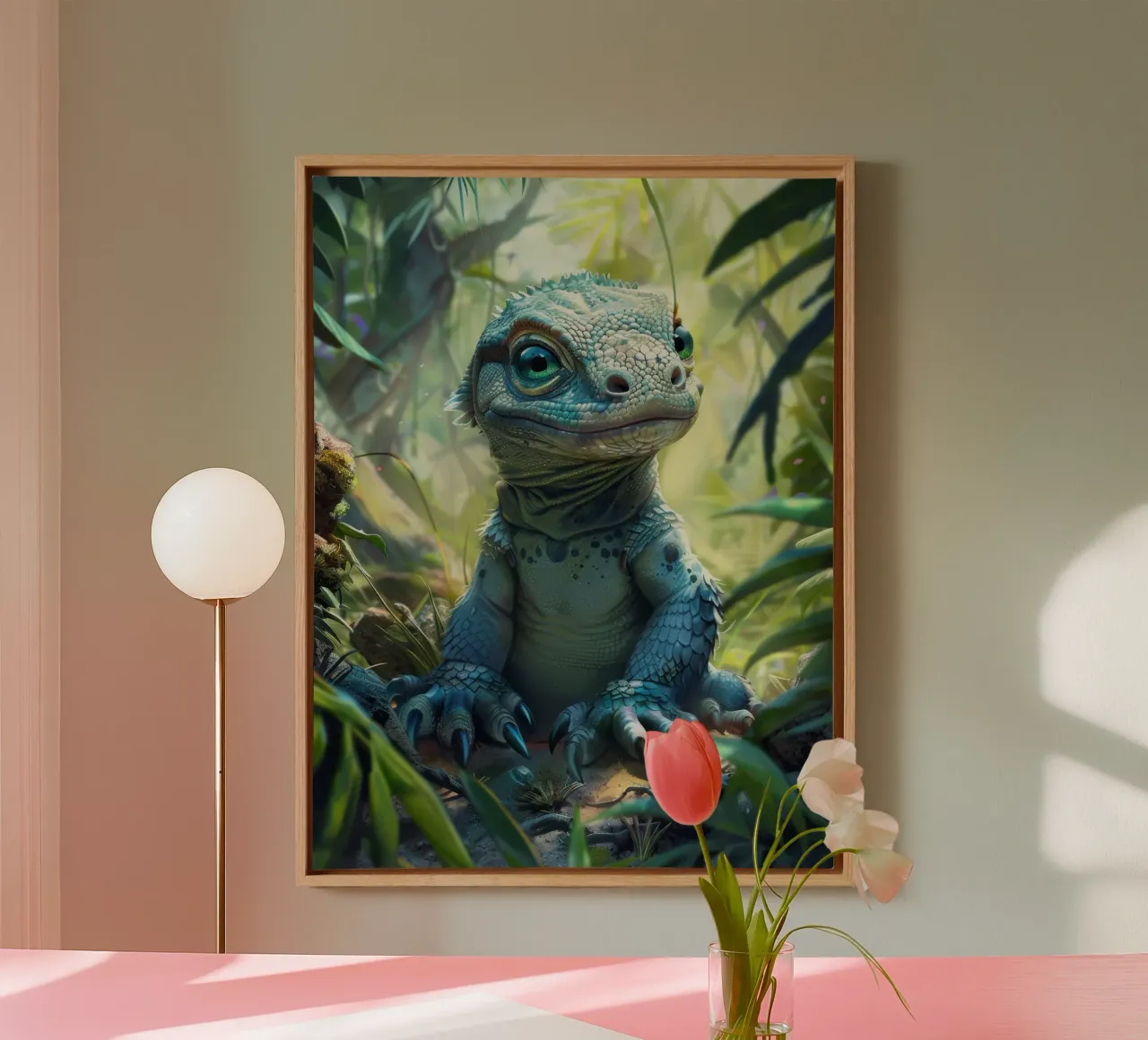 Komodo resting among lush greenery in a tropical rainforest canvas by DesignDoodle