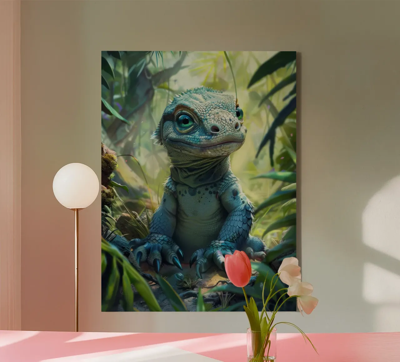 Komodo resting among lush greenery in a tropical rainforest canvas by DesignDoodle
