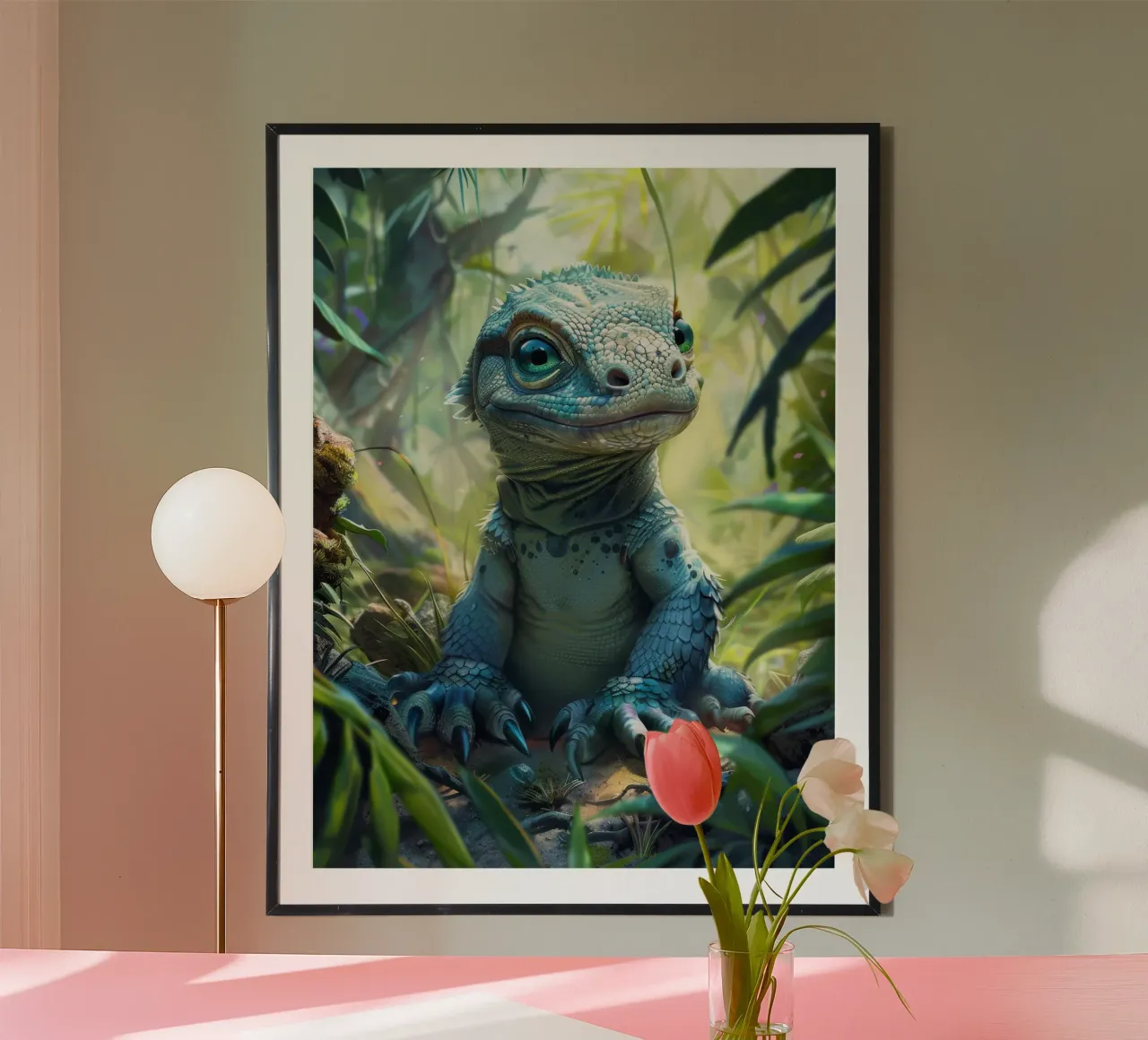 Komodo riposa tra la vegetazione lussureggiante di una foresta pluviale tropicale poster da DesignDoodle