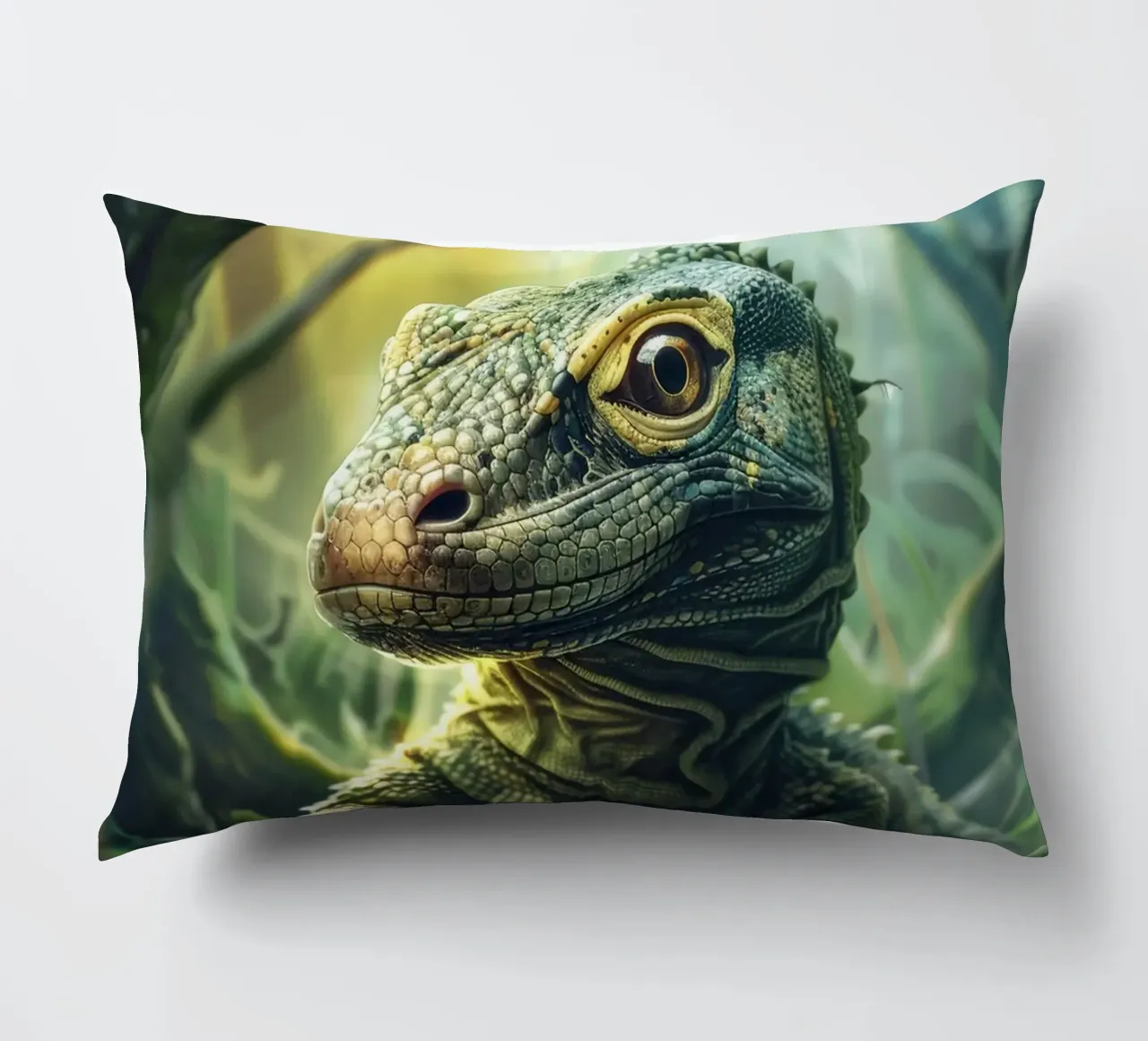 Komodo hatching from egg in a dense forest environment decorative cushion by DesignDoodle