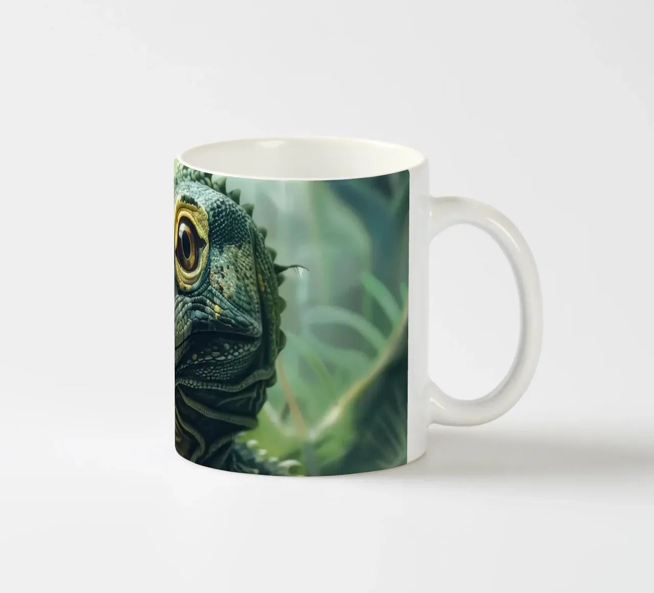 Komodo hatching from egg in a dense forest environment ceramic mug by DesignDoodle