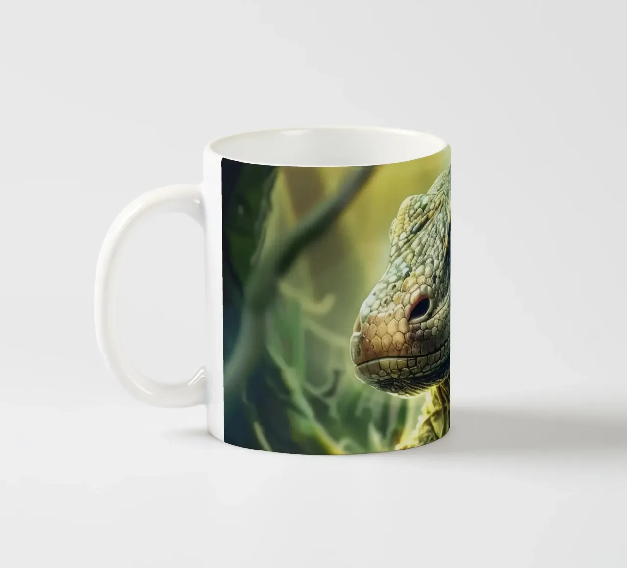 Komodo hatching from egg in a dense forest environment ceramic mug by DesignDoodle