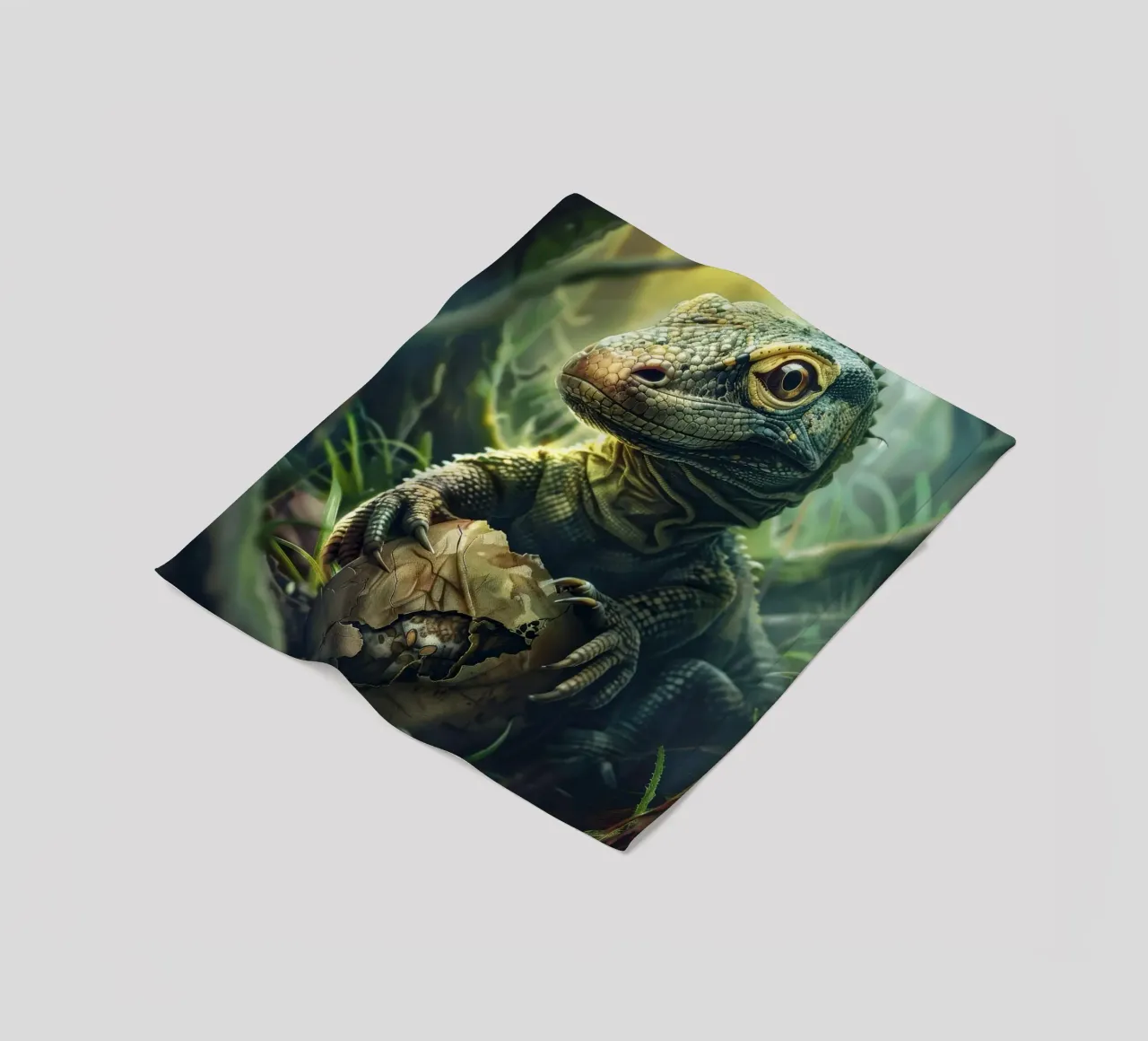 Komodo hatching from egg in a dense forest environment fleece blanket by DesignDoodle