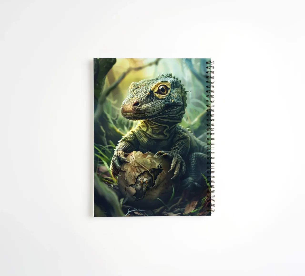 Komodo hatching from egg in a dense forest environment spiral notebook by DesignDoodle