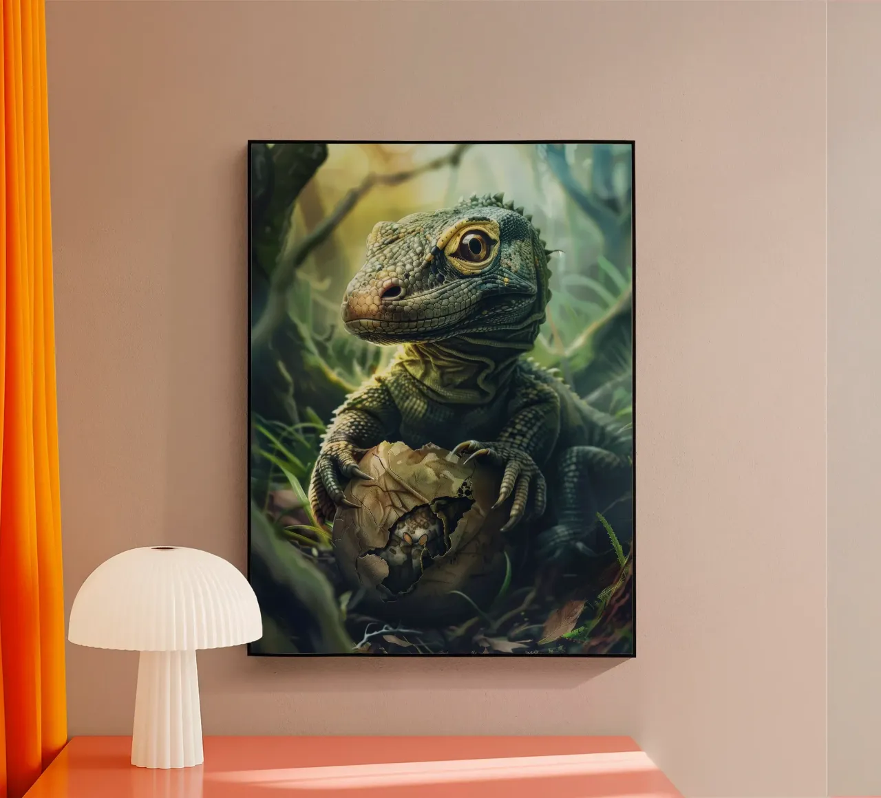 Komodo che si schiude dall'uovo in un ambiente di fitta foresta plexiglass da DesignDoodle