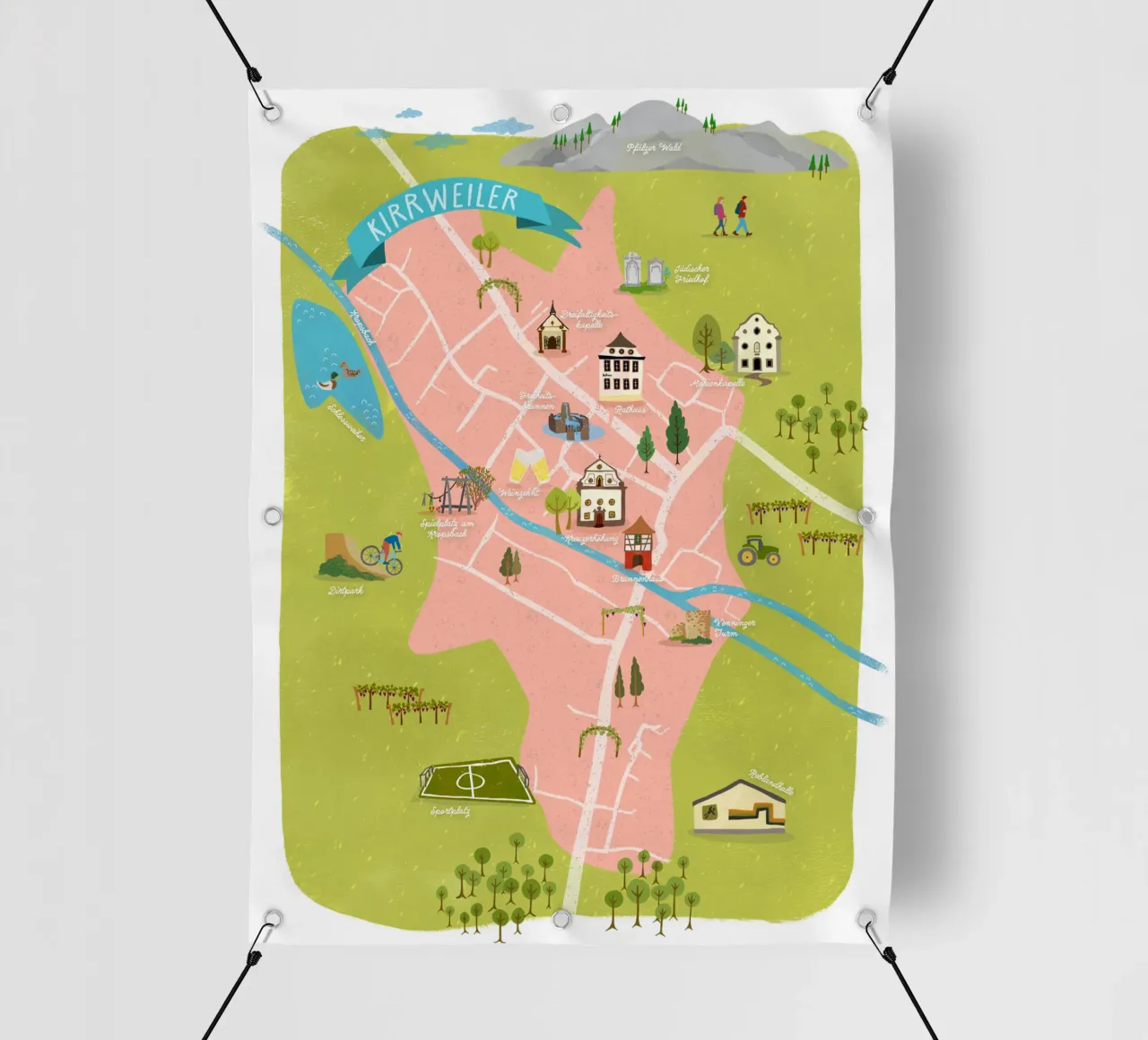 Kirrweiler in Renania-Palatinato Mappa telo in pvc da DYDesign