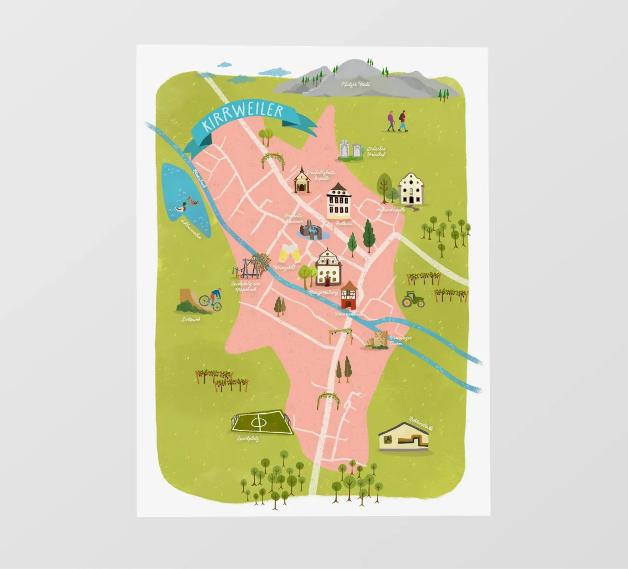 Kirrweiler in Renania-Palatinato Mappa telo in pvc da DYDesign