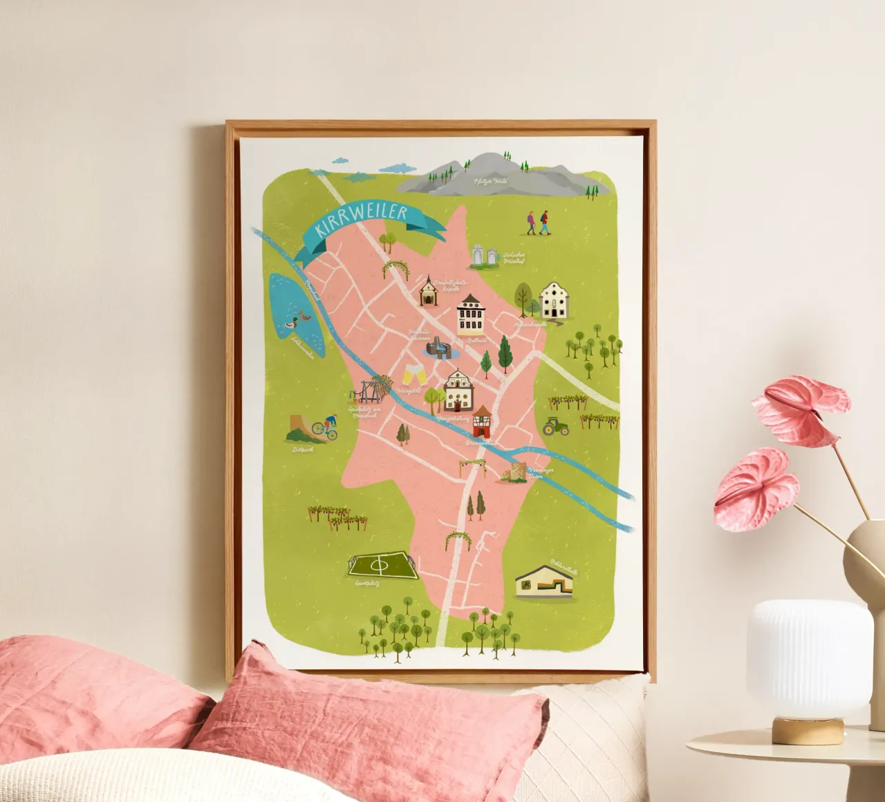 Kirrweiler in Rhineland-Palatinate Map canvas with Floater frame by DYDesign