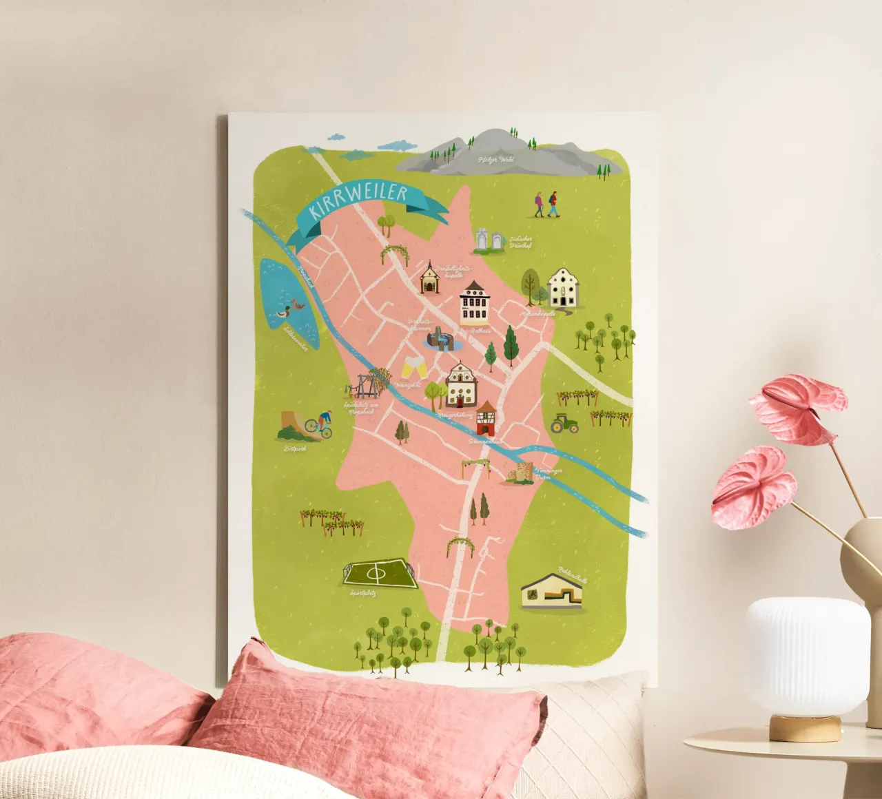 Kirrweiler in Rhineland-Palatinate Map canvas with Floater frame by DYDesign