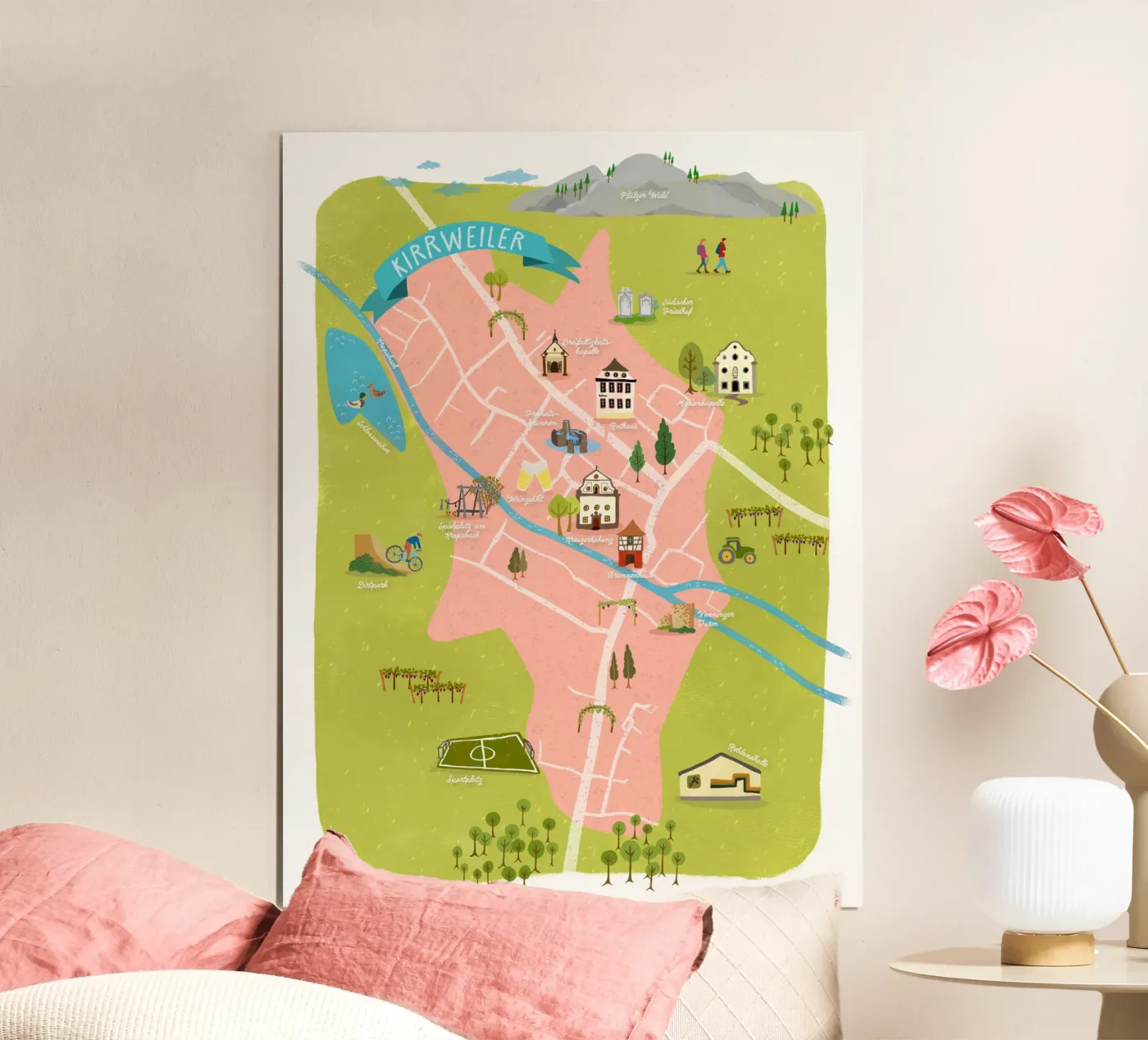 Kirrweiler in Rheinland-Pfalz Karte Poster von DYDesign