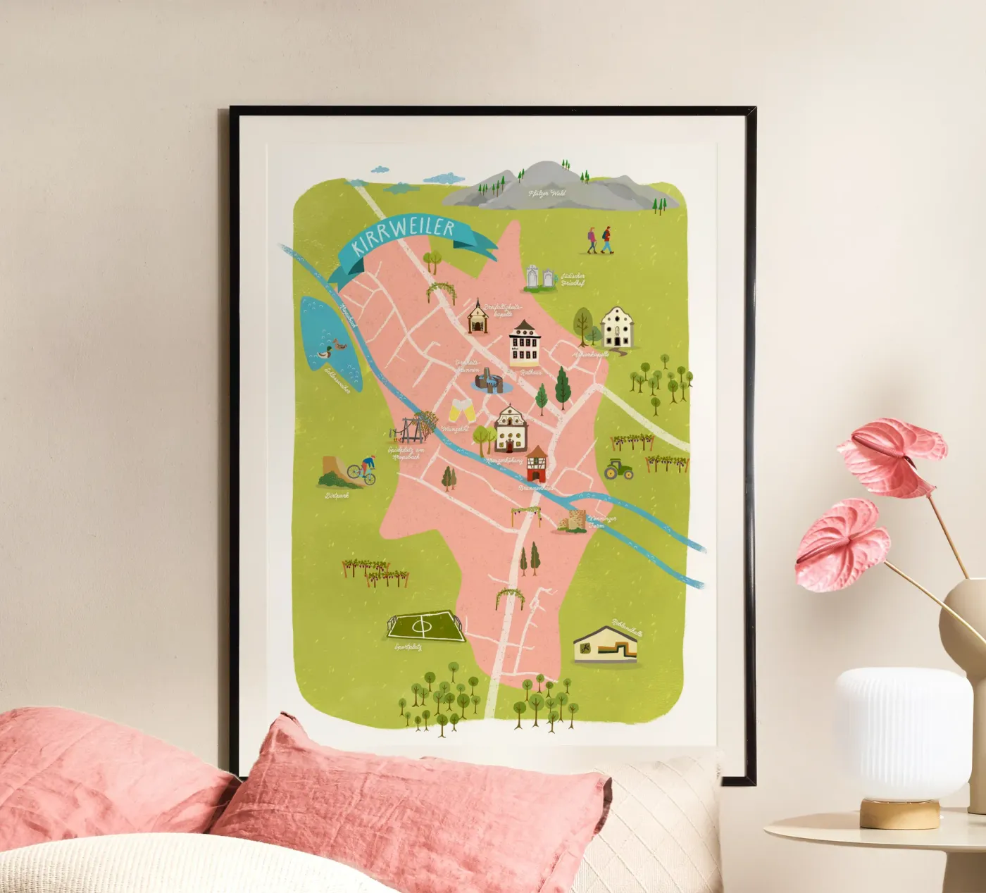 Kirrweiler in Rheinland-Pfalz Karte Poster von DYDesign