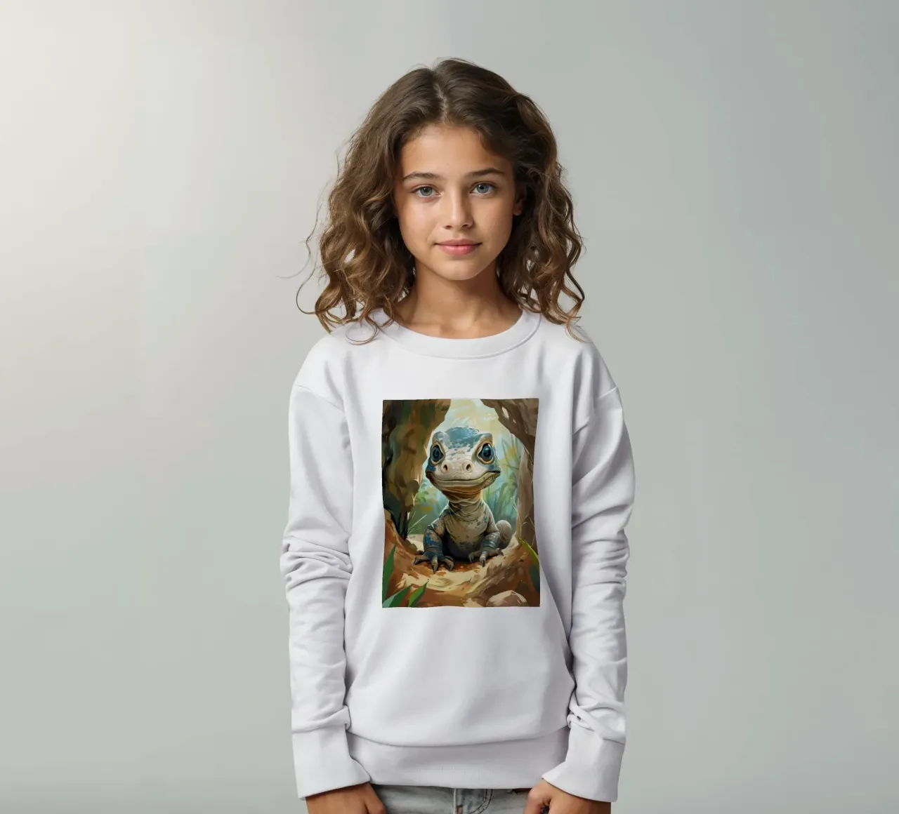 Komodo émergeant d'un abri rocheux dans un habitat verdoyant sweat enfant de DesignDoodle