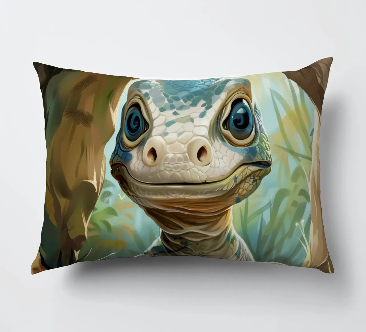 Komodo émergeant d'un abri rocheux dans un habitat verdoyant coussin de DesignDoodle