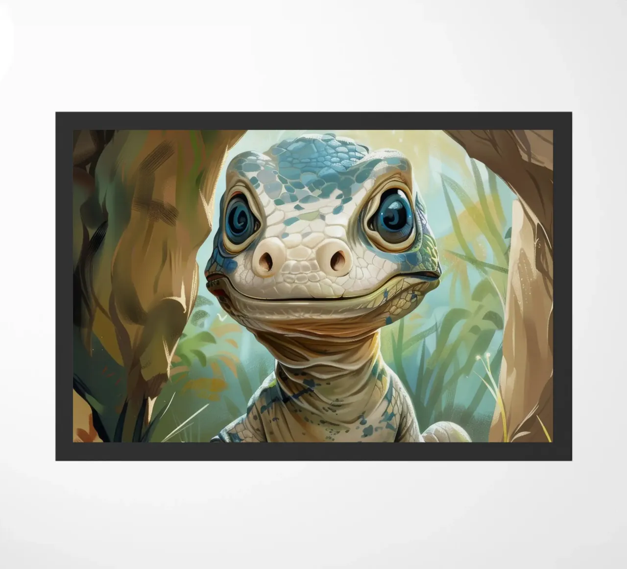 Komodo émergeant d'un abri rocheux dans un habitat verdoyant paillasson de DesignDoodle