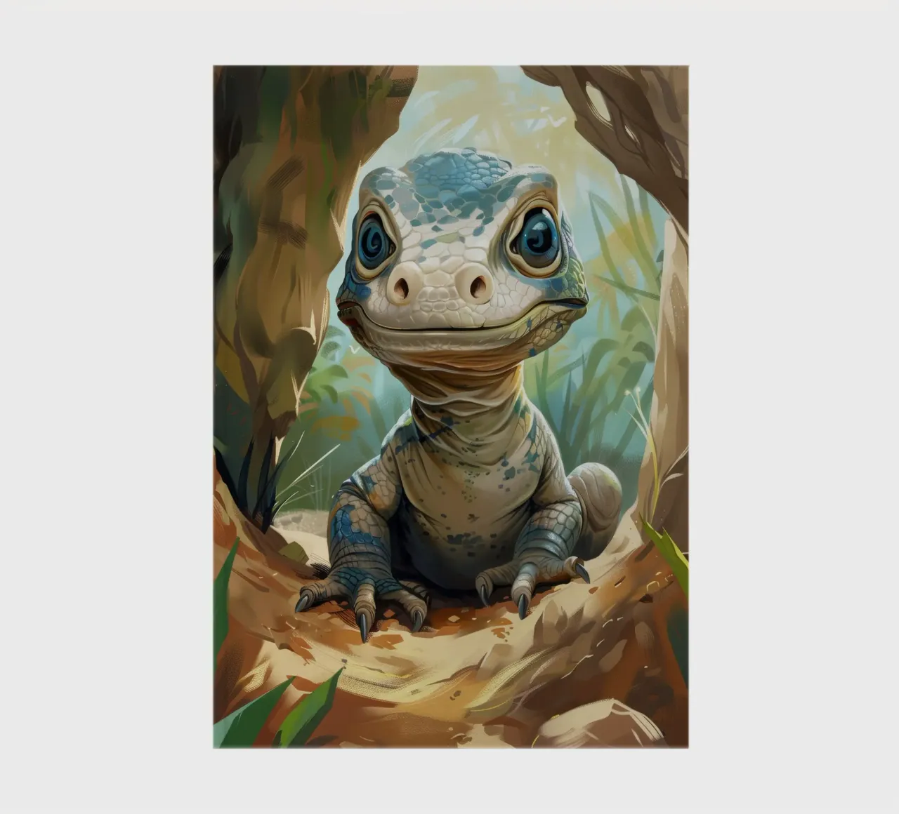 Komodo émergeant d'un abri rocheux dans un habitat verdoyant carnet de notes de DesignDoodle