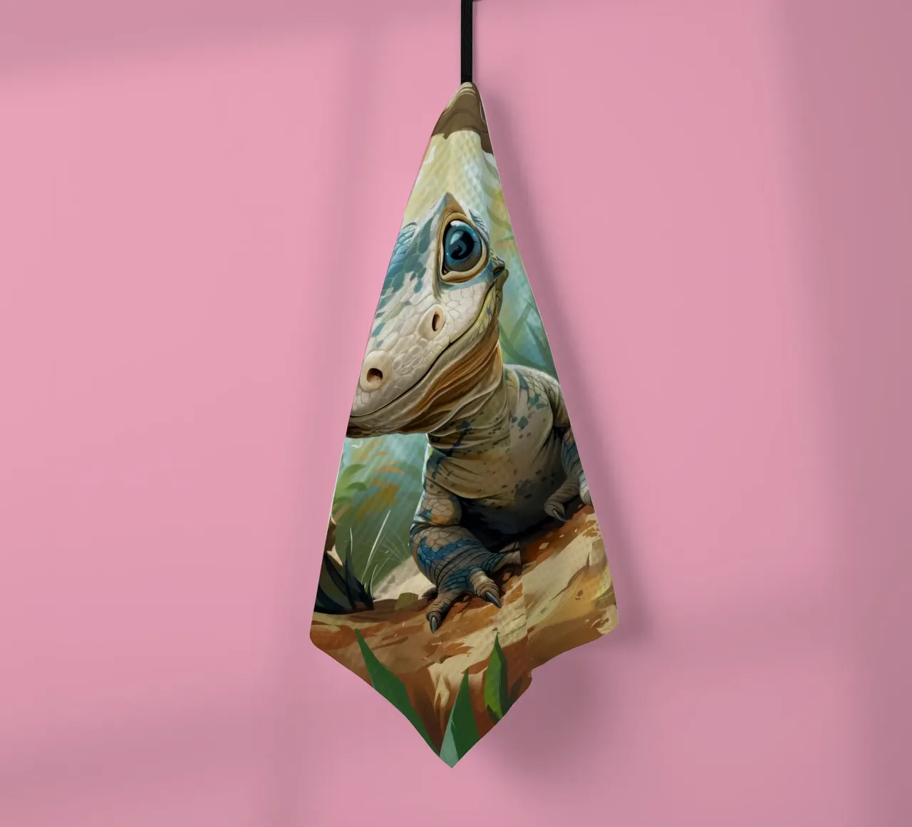 Komodo émergeant d'un abri rocheux dans un habitat verdoyant torchon de DesignDoodle